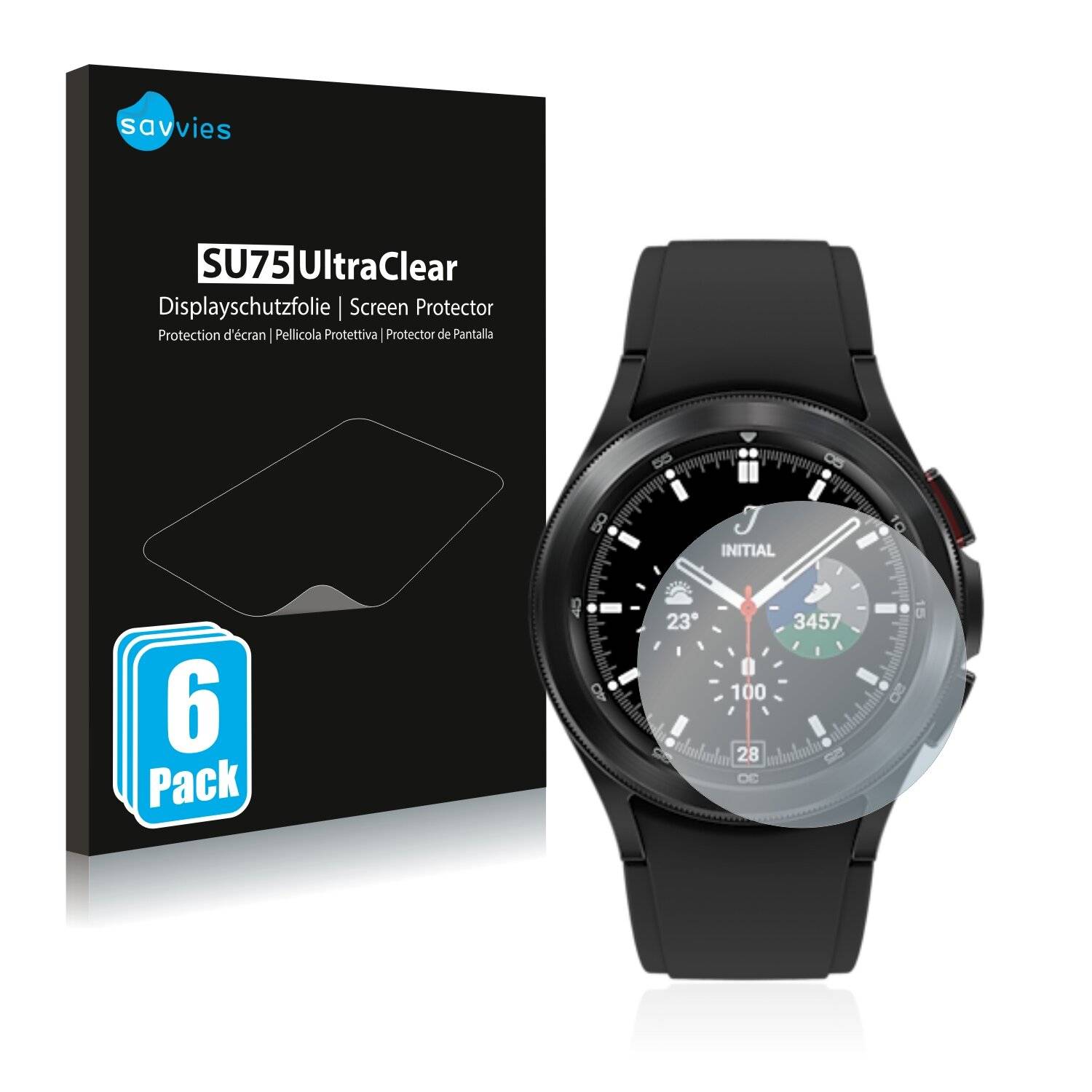 6x Savvies SU75 Displayschutzfolie für Samsung Galaxy Watch 4 Classic