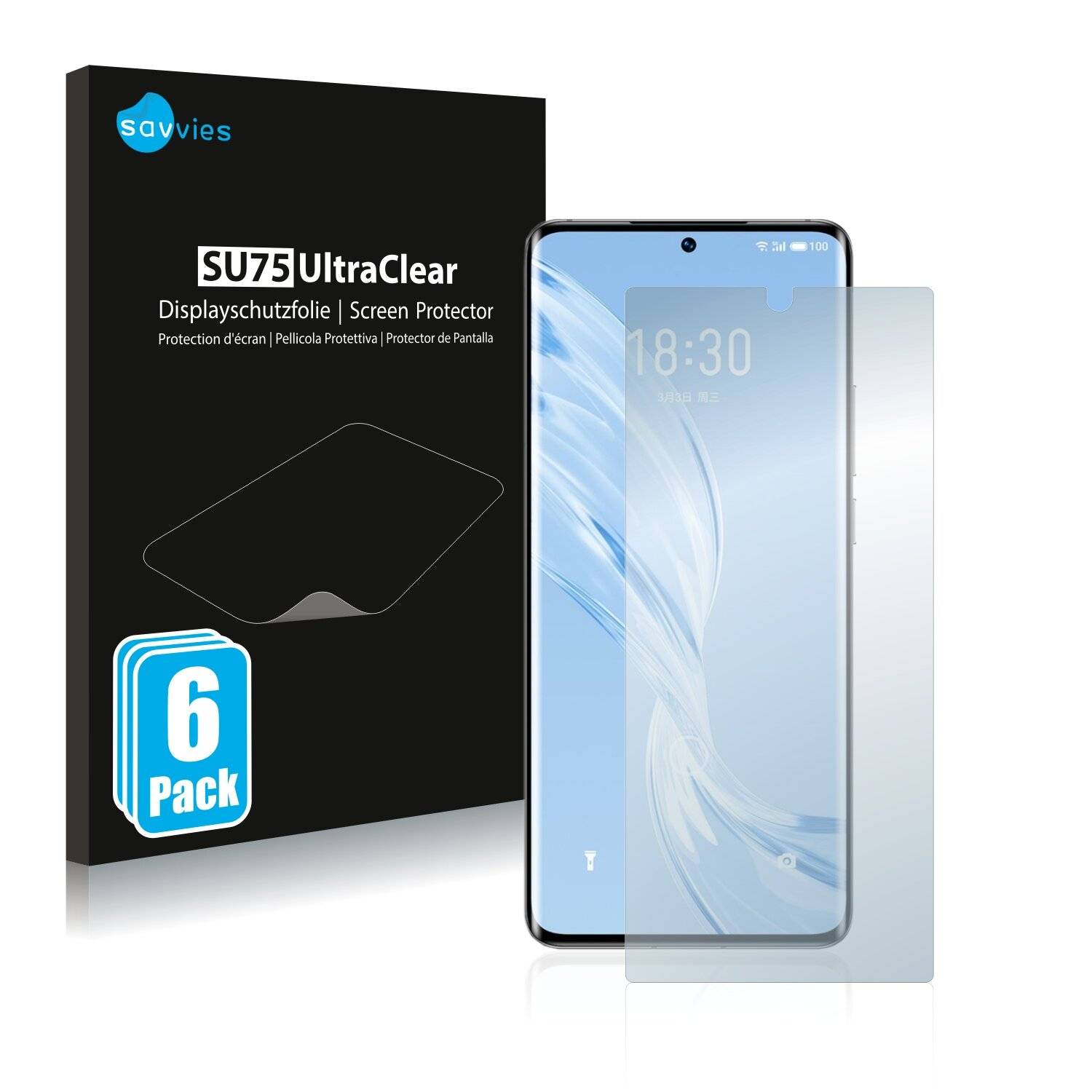 6x Savvies SU75 Displayschutzfolie für Meizu 18