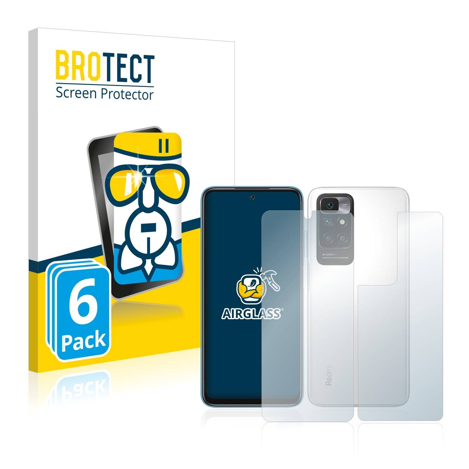 6x BROTECT AirGlass Schutzglas Folie für Xiaomi Redmi 10 (Vorder +