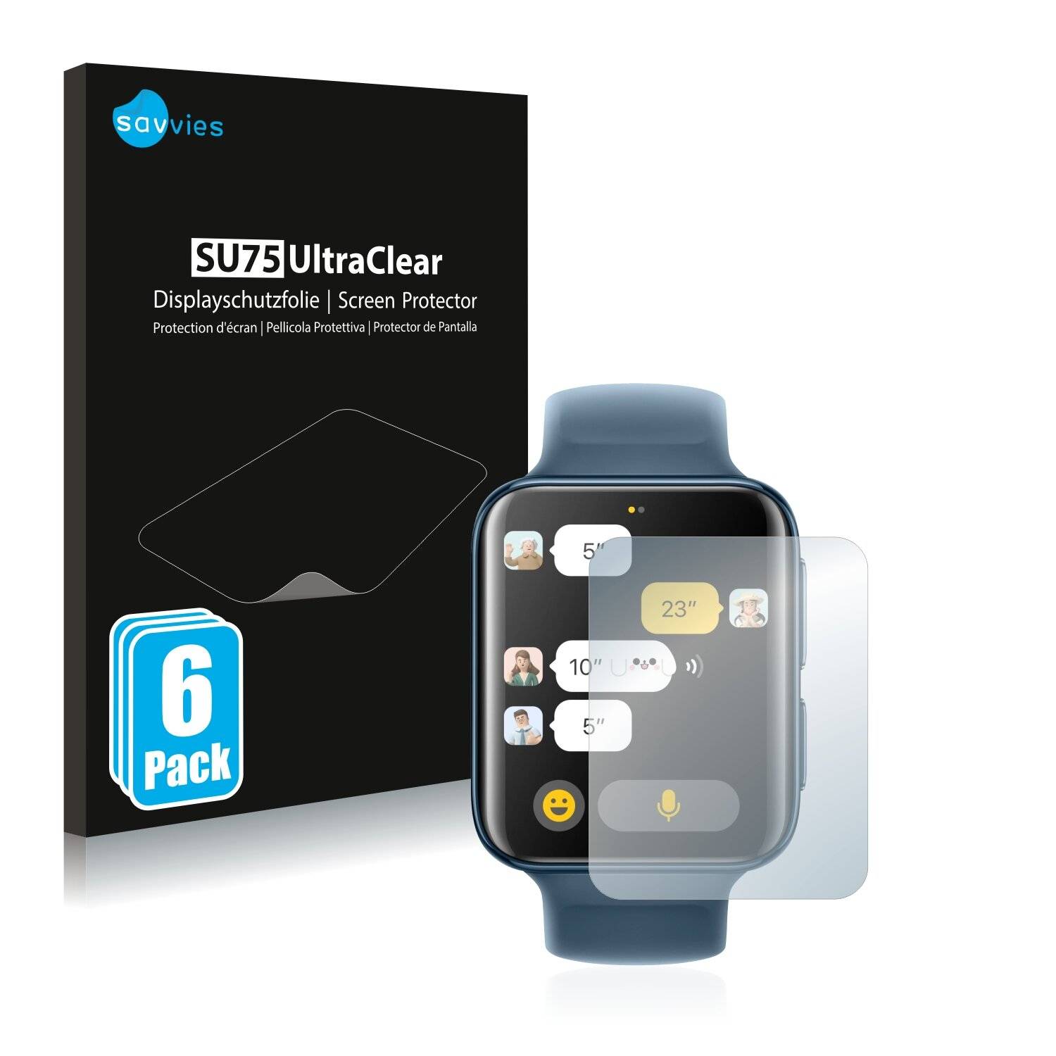 6x Savvies SU75 Displayschutzfolie für Oppo Watch 2 (42