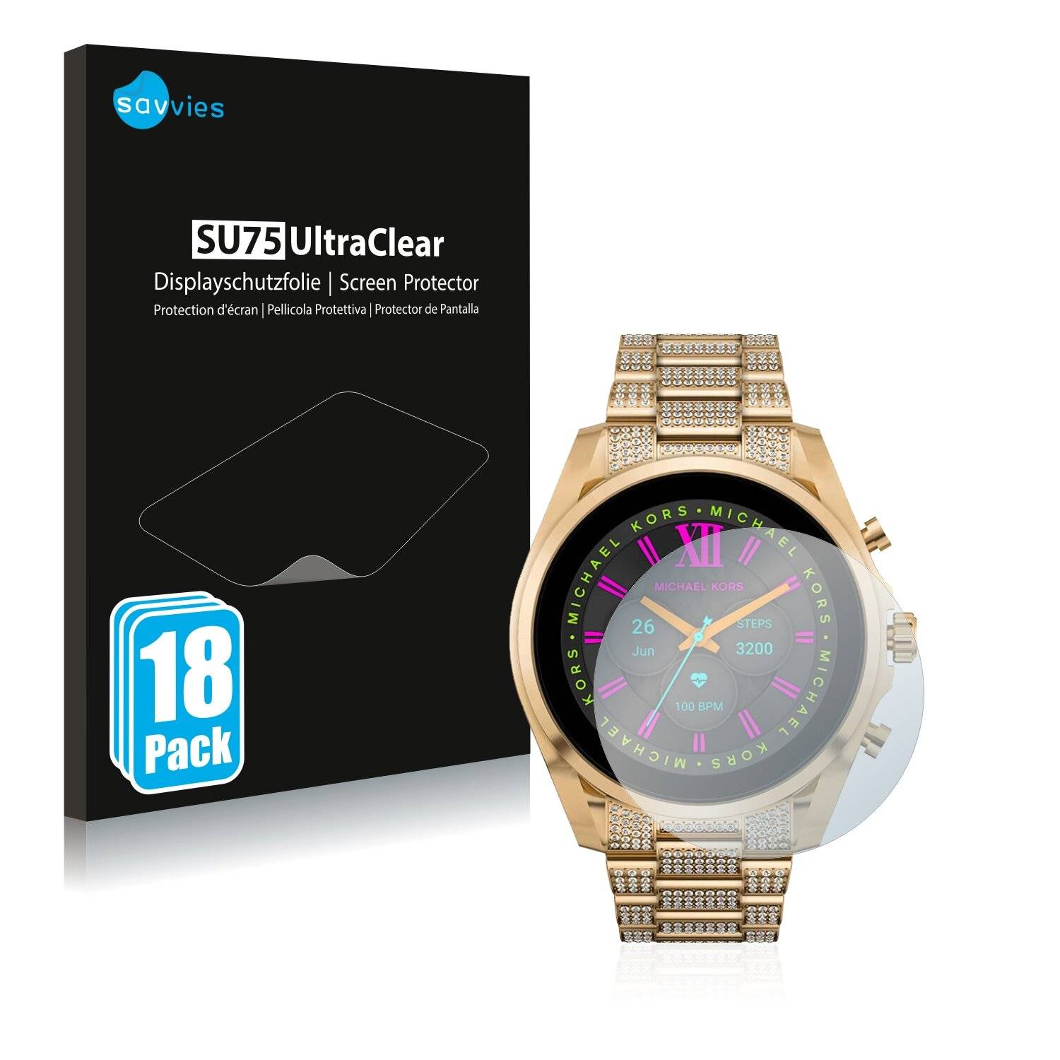 18x Savvies SU75 Displayschutzfolie für Michael Kors Access Gen 6