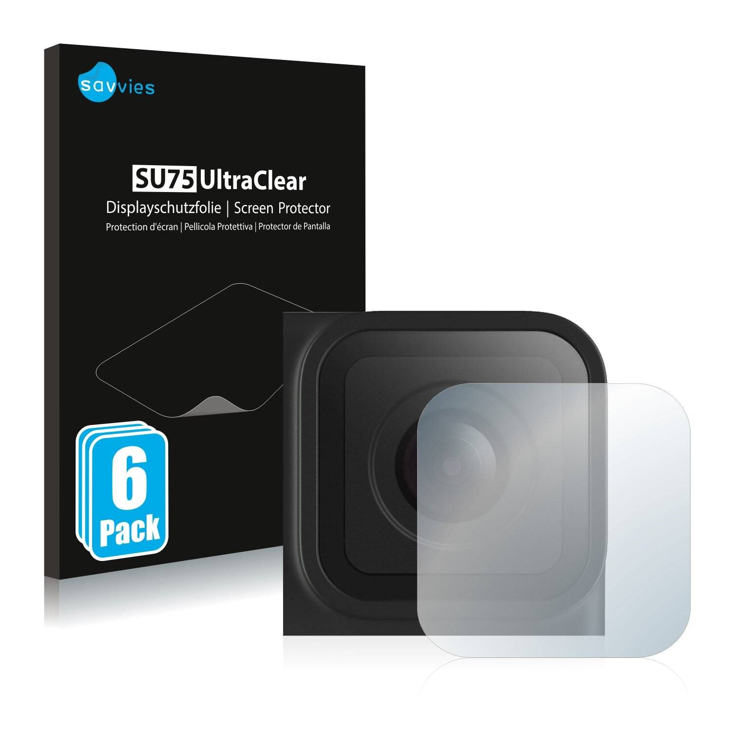 6x Savvies SU75 Displayschutzfolie für GoPro Hero10 Black Linse