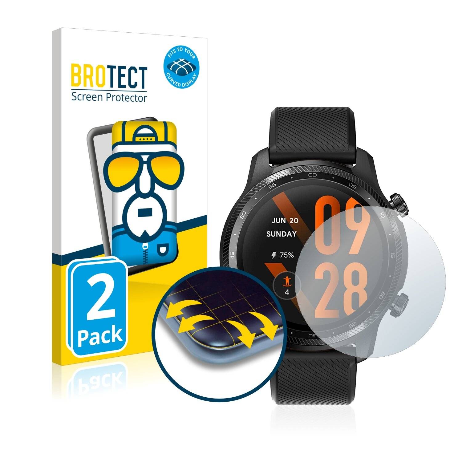 2x BROTECT Flex Full-Cover Displayschutzfolie für Mobvoi Ticwatch Pro 3 Ultra