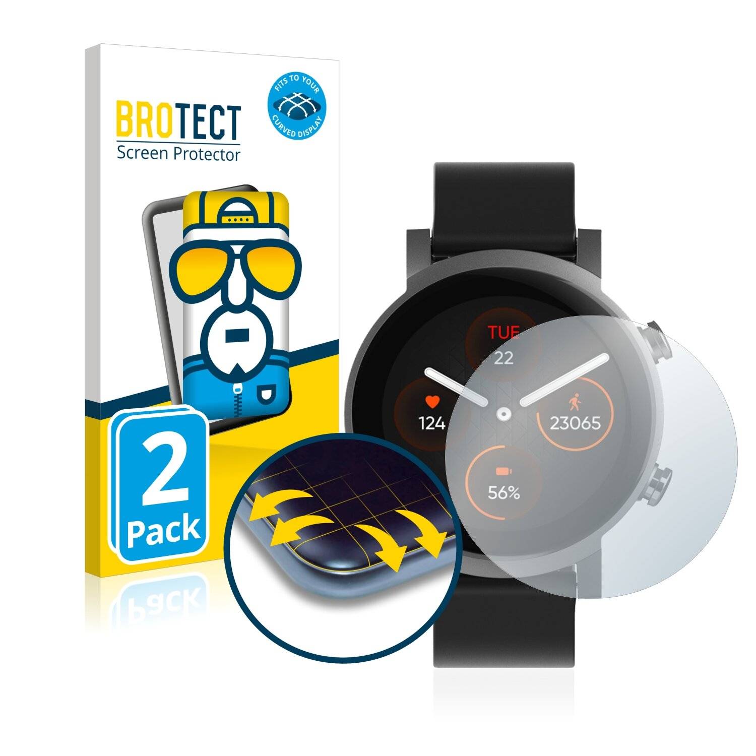2x BROTECT Flex Full-Cover Displayschutzfolie für Mobvoi Ticwatch