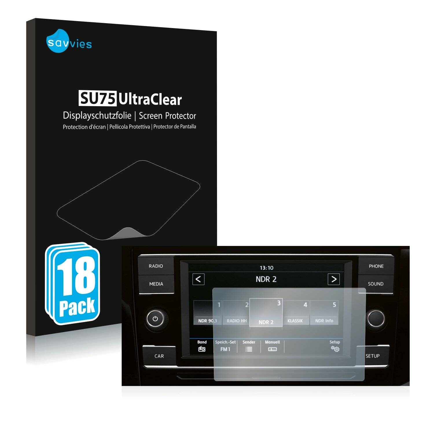 18x Savvies SU75 Displayschutzfolie für Volkswagen T6.1 California 2021 Composition Colour
