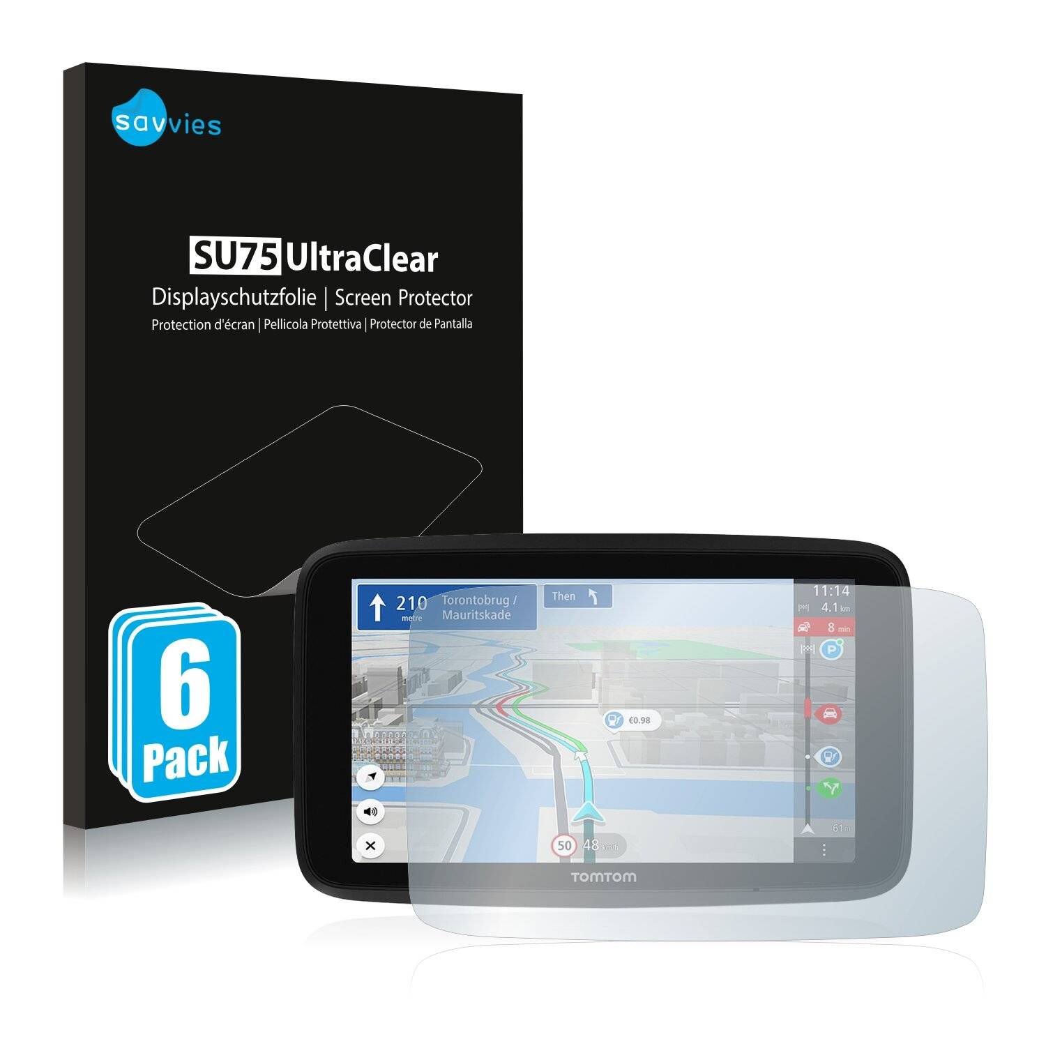 6x Savvies SU75 Displayschutzfolie für TomTom GO Discover