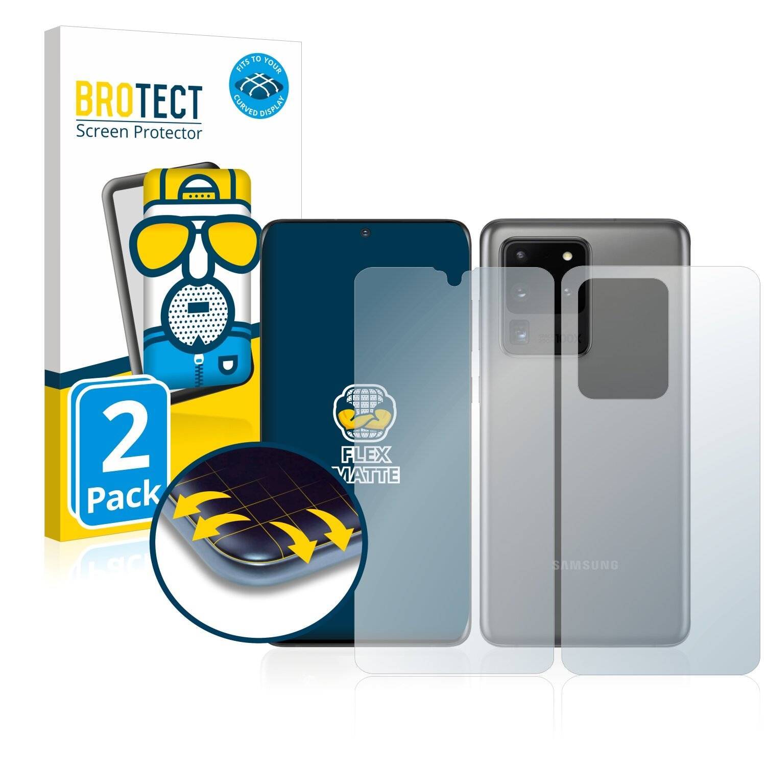 2x BROTECT Flex Matte Full-Cover Displayschutzfolie für Samsung Galaxy S20 Ultra (Vorder +