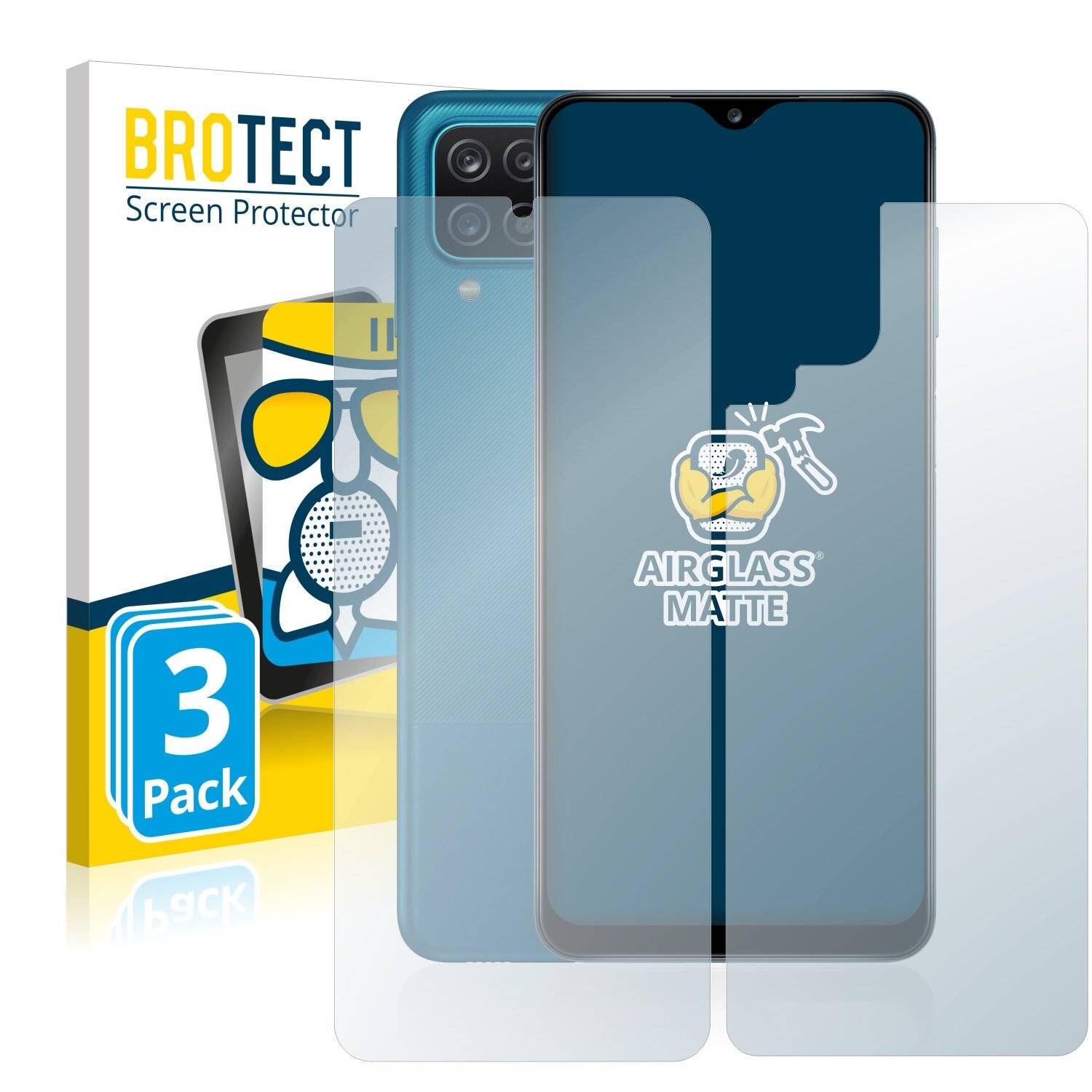 3x BROTECT AirGlass Matte Schutzglas Folie für Samsung Galaxy A12 (Vorder +