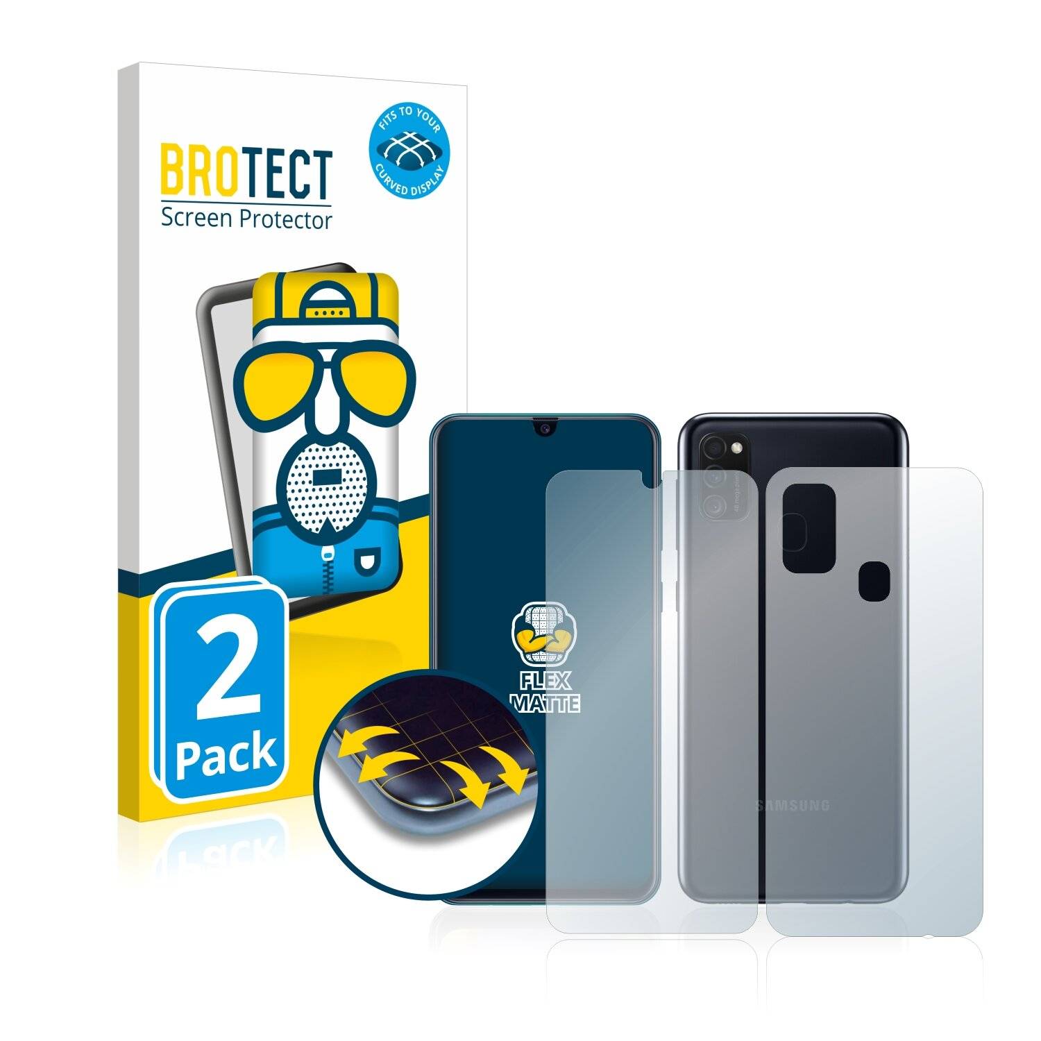 2x BROTECT Flex Matte Full-Cover Displayschutzfolie für Samsung Galaxy M21 2021 (Vorder +