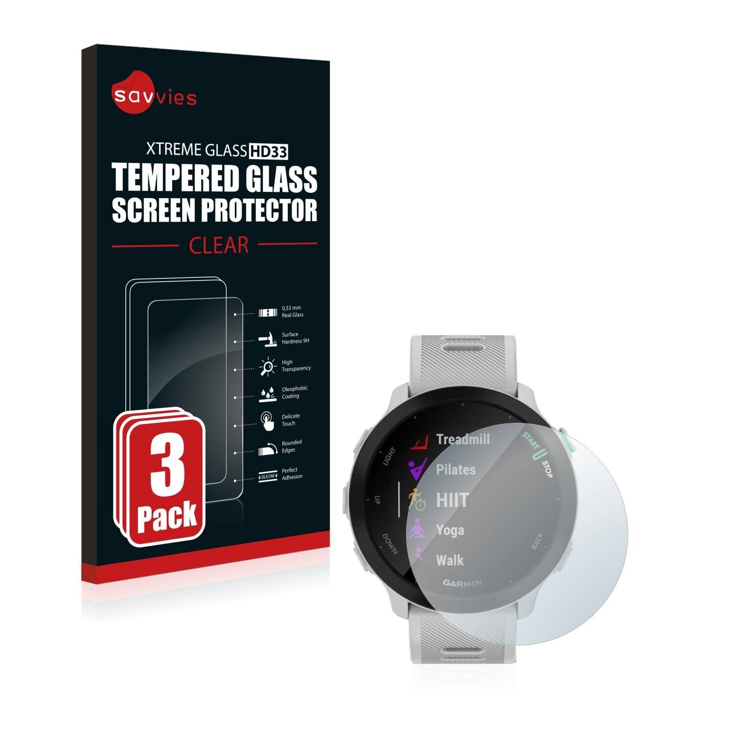 3x Savvies HD33 Clear Schutzglas für Garmin Forerunner