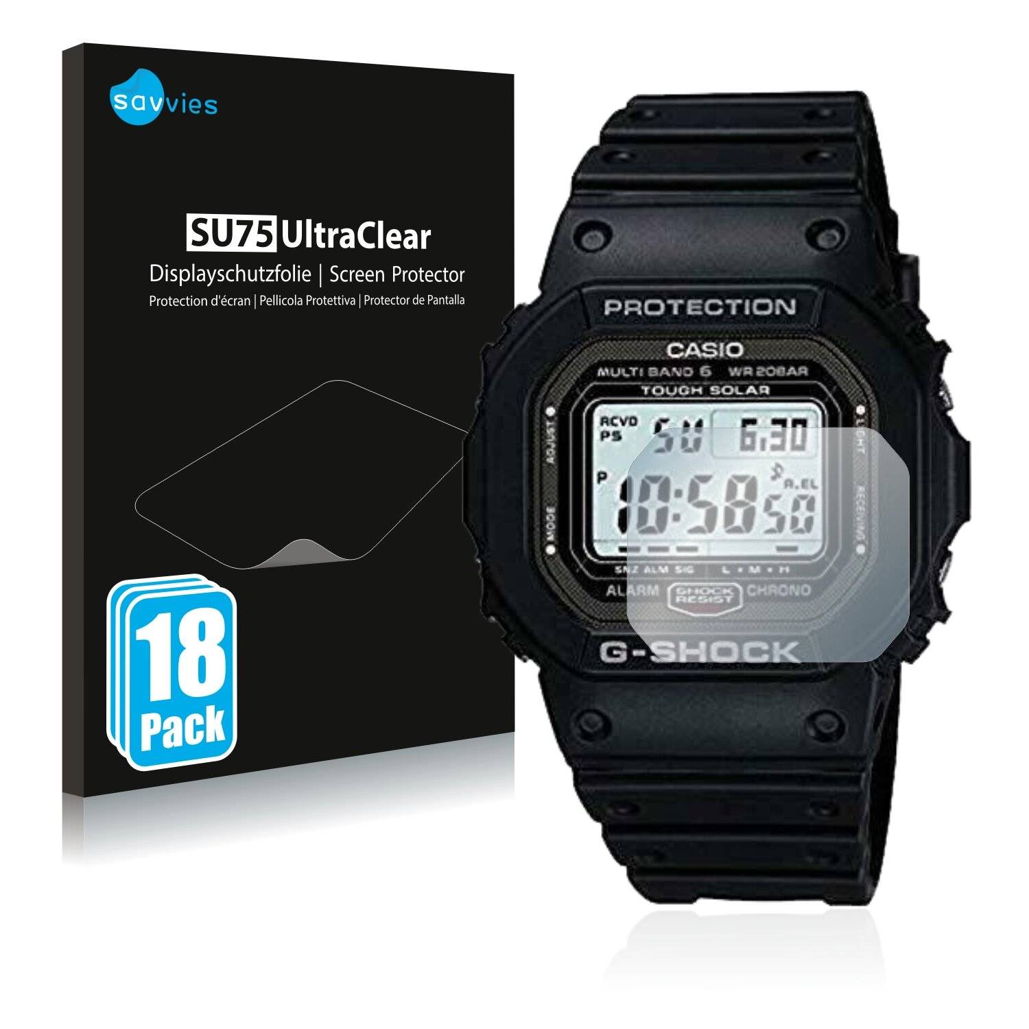 18x Savvies SU75 Displayschutzfolie für Casio G-Shock