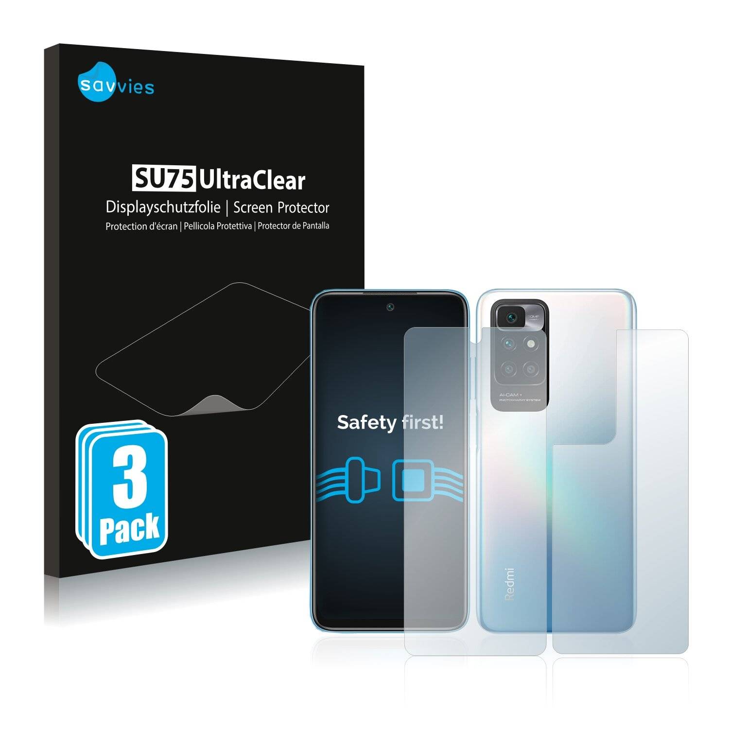 6x Savvies SU75 Displayschutzfolie für Xiaomi Redmi 10 Prime (Vorder +