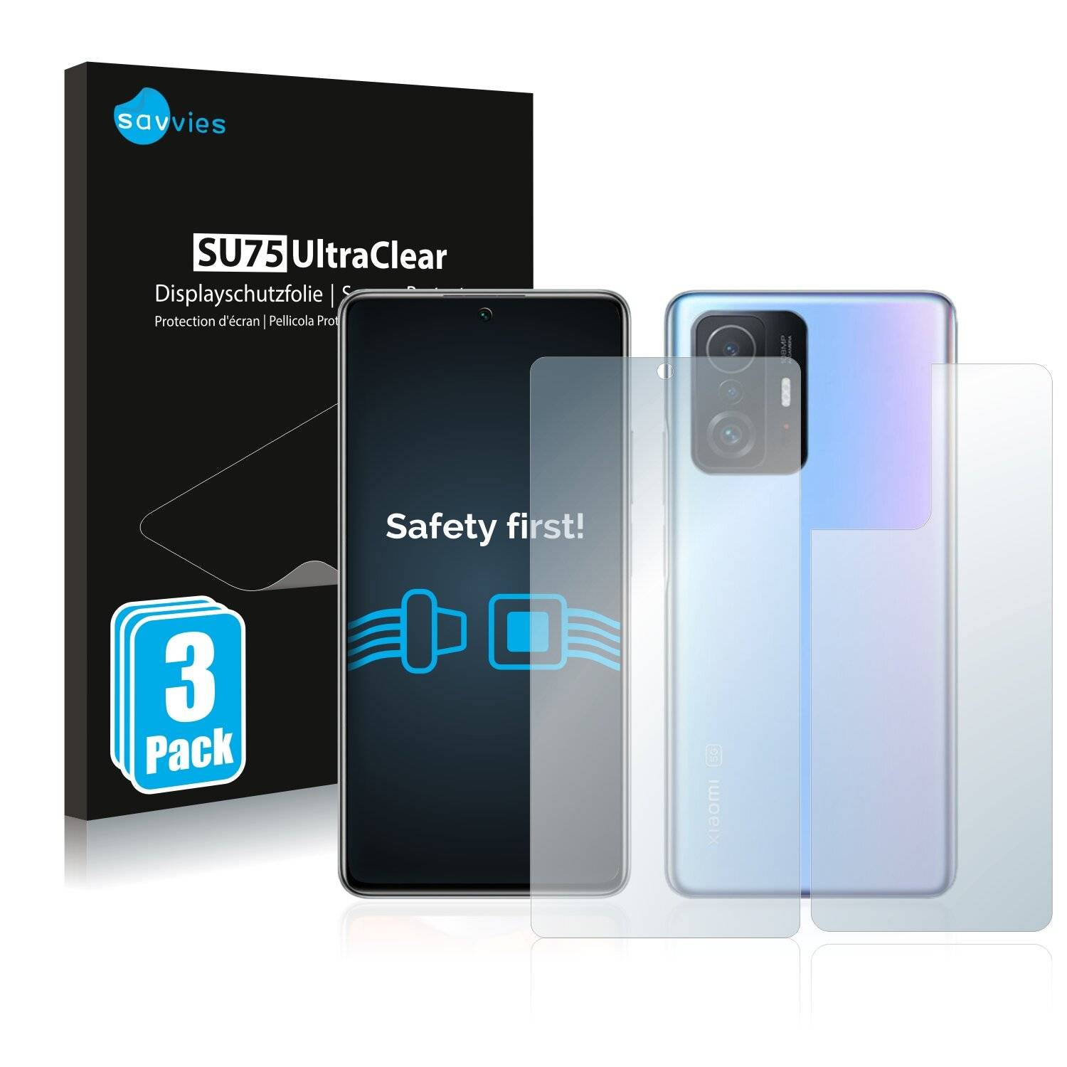 6x Savvies SU75 Displayschutzfolie für Xiaomi 11T (Vorder +