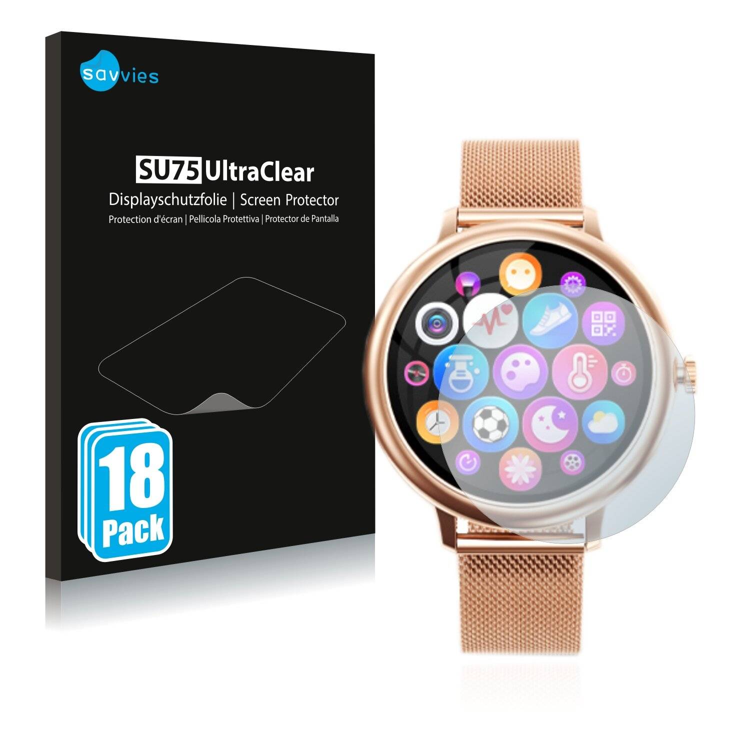 18x Savvies SU75 Displayschutzfolie für Naixues Women's Smartwatch
