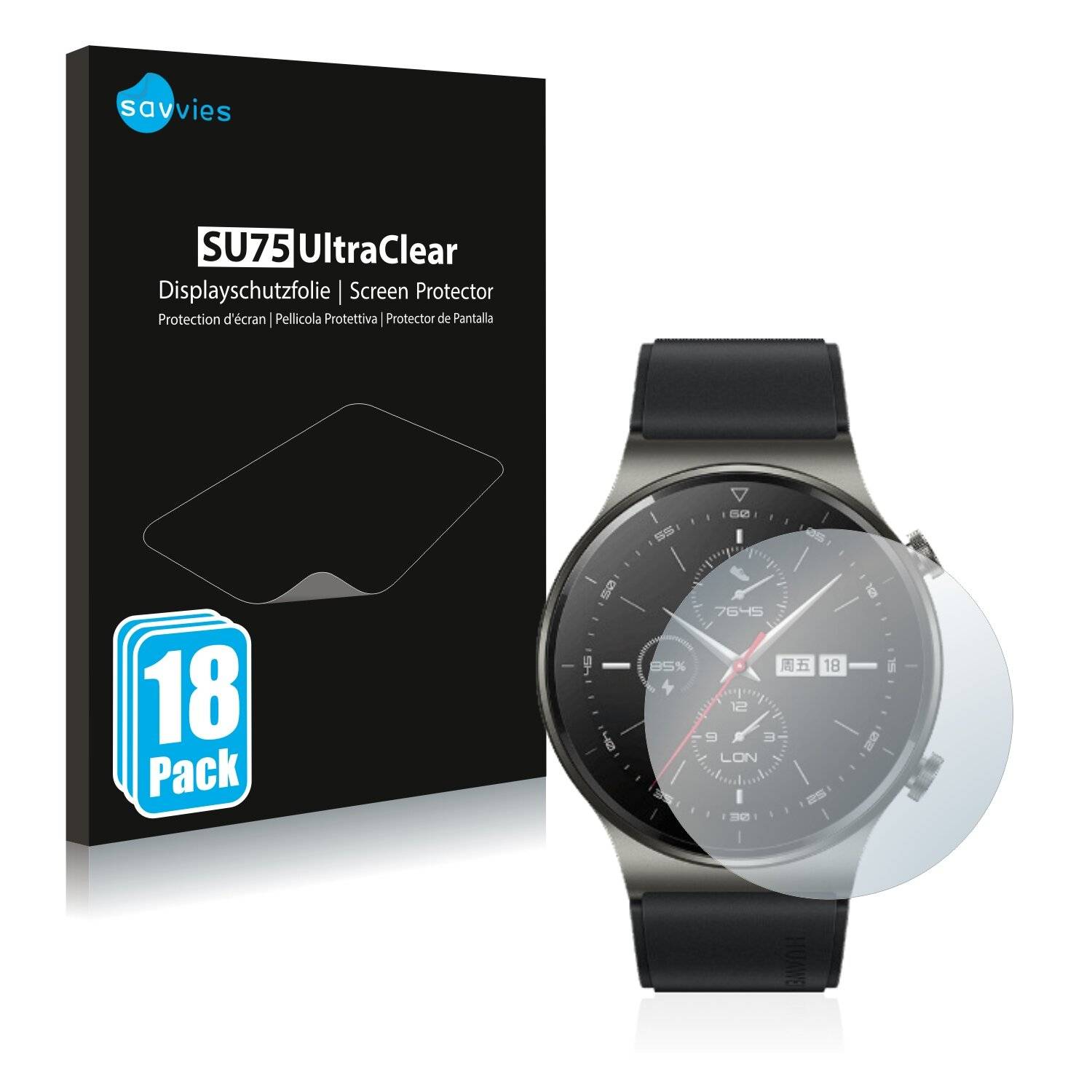 18x Savvies SU75 Displayschutzfolie für Huawei Watch GT 2 Pro