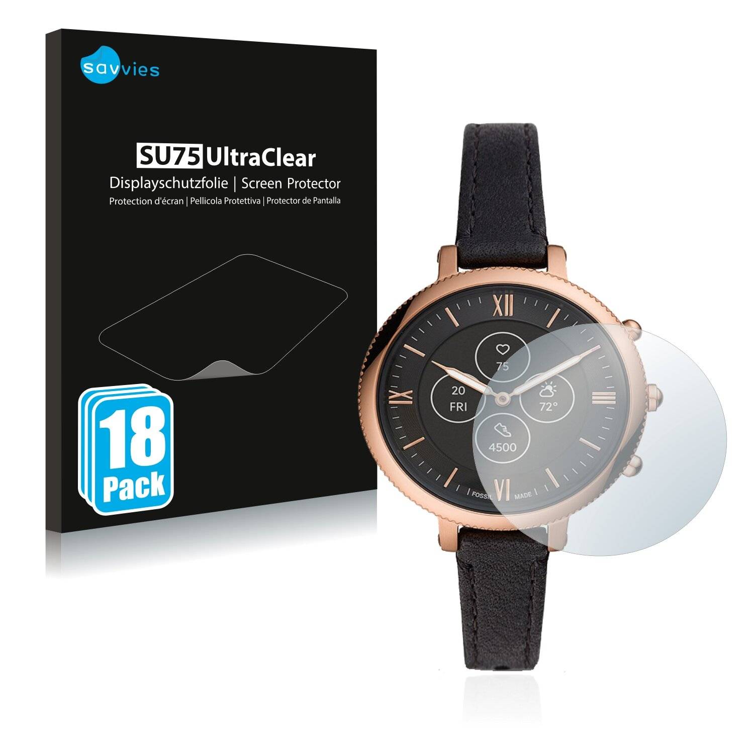 18x Savvies SU75 Displayschutzfolie für Fossil Monroe Hybrid