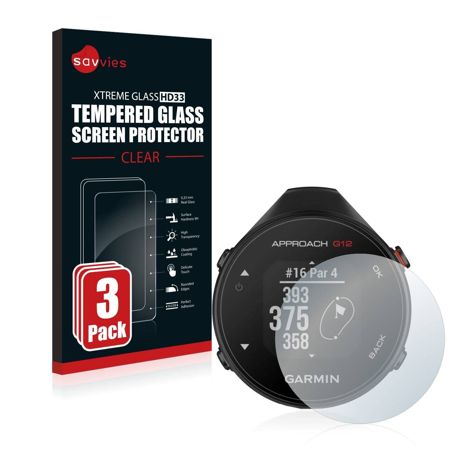 3x Savvies HD33 Clear Schutzglas für Garmin Approach