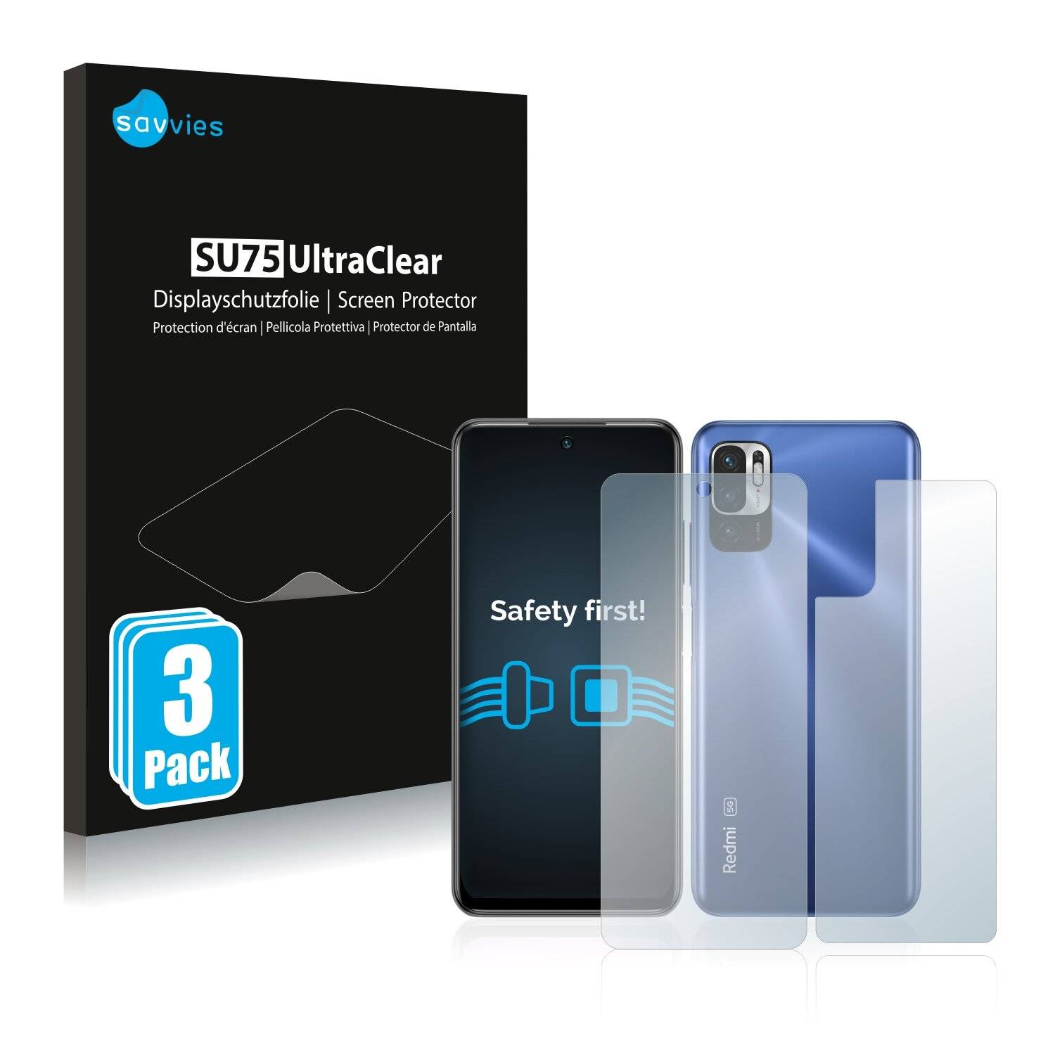 6x Savvies SU75 Displayschutzfolie für Xiaomi Redmi Note 10T 5G (Vorder +