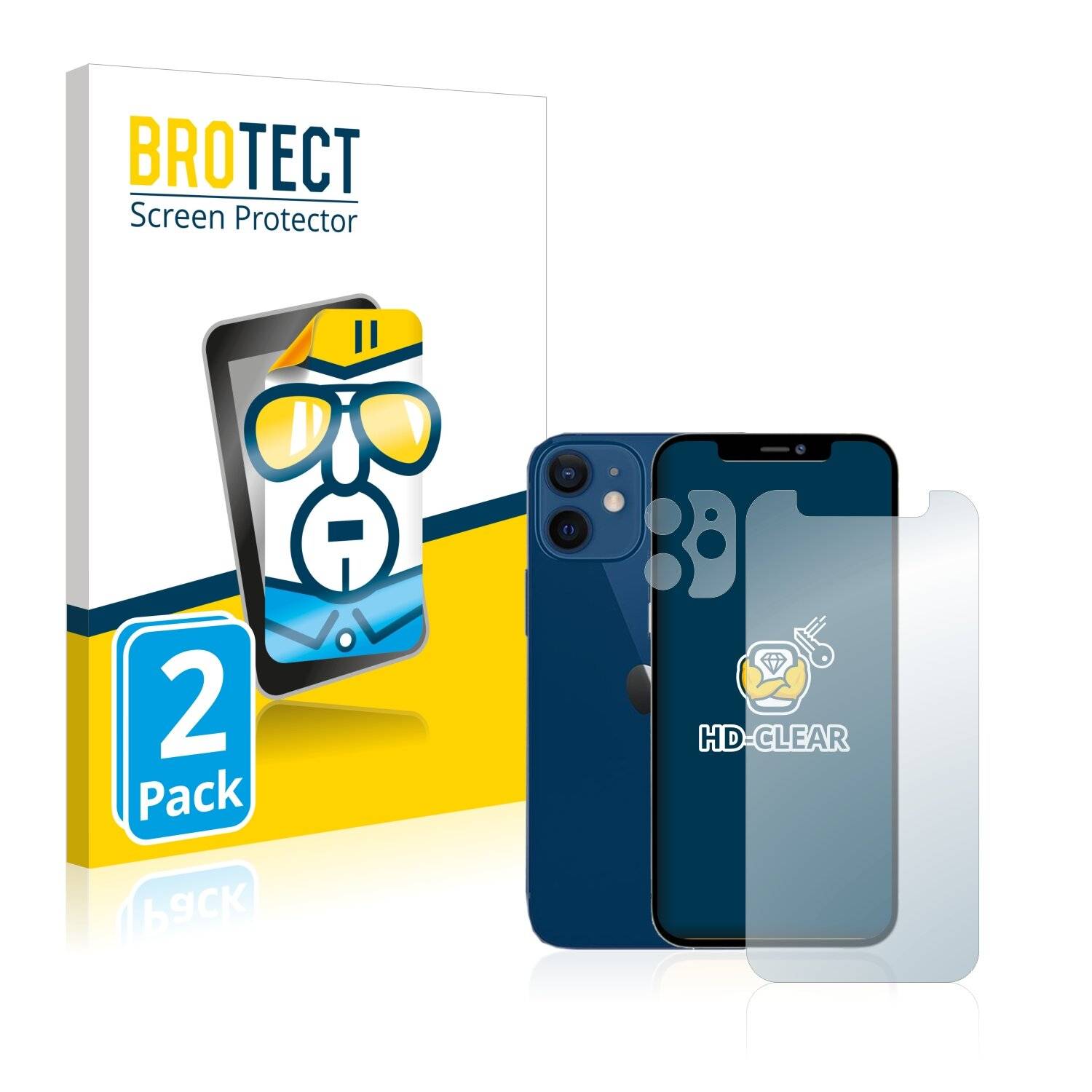 2x BROTECT HD-Clear Displayschutzfolie für Apple iPhone 12 mini (Vorderseite +