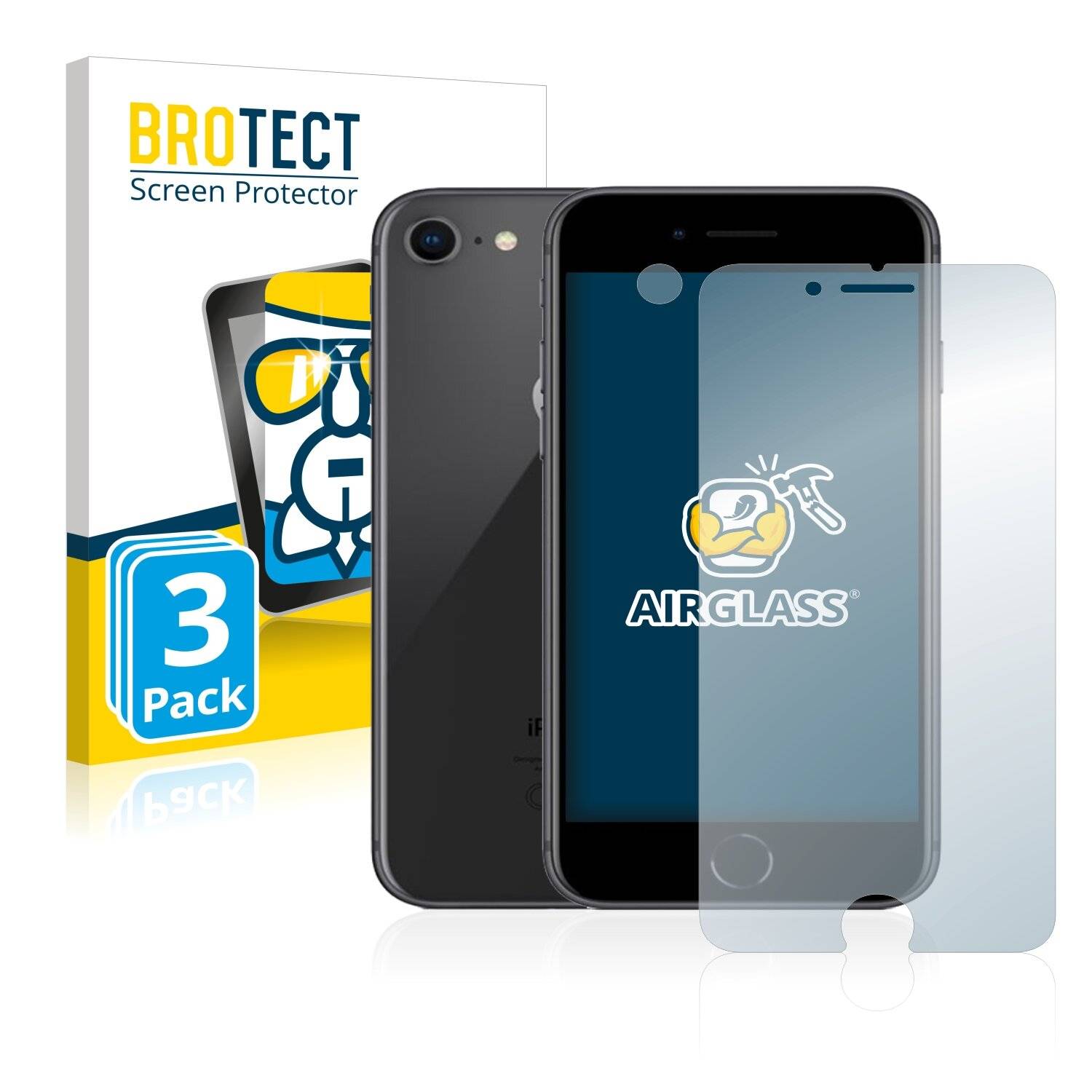 3x BROTECT AirGlass Schutzglas Folie für Apple iPhone 8 (Vorderseite +