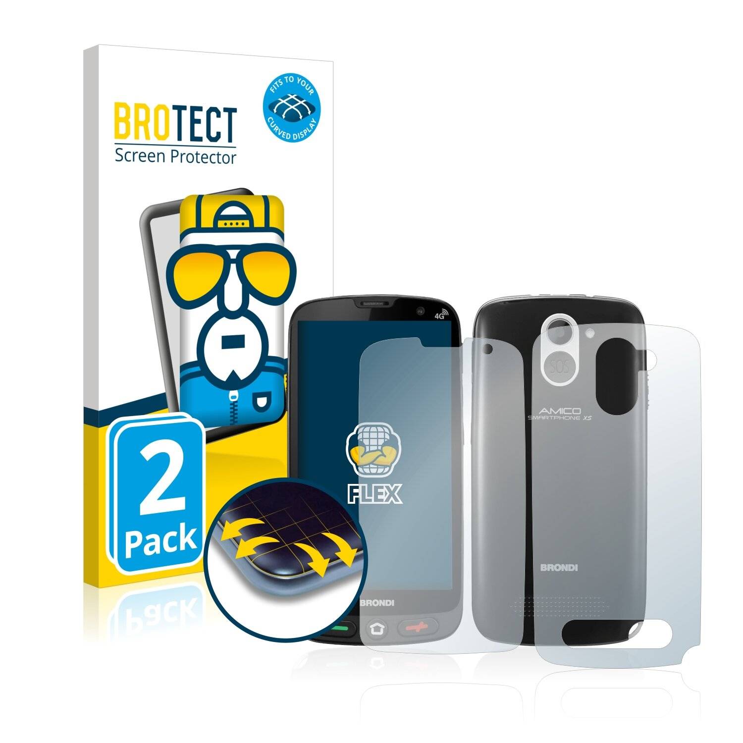 2x BROTECT Flex Full-Cover Displayschutzfolie für Brondi Amico XS (Vorder +