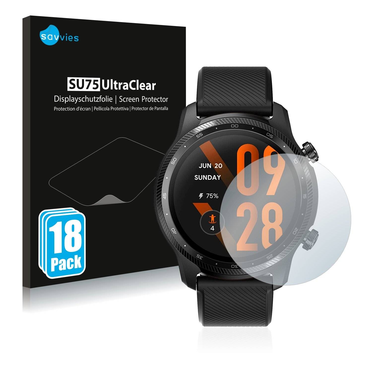 18x Savvies SU75 Displayschutzfolie für Mobvoi Ticwatch Pro 3 Ultra