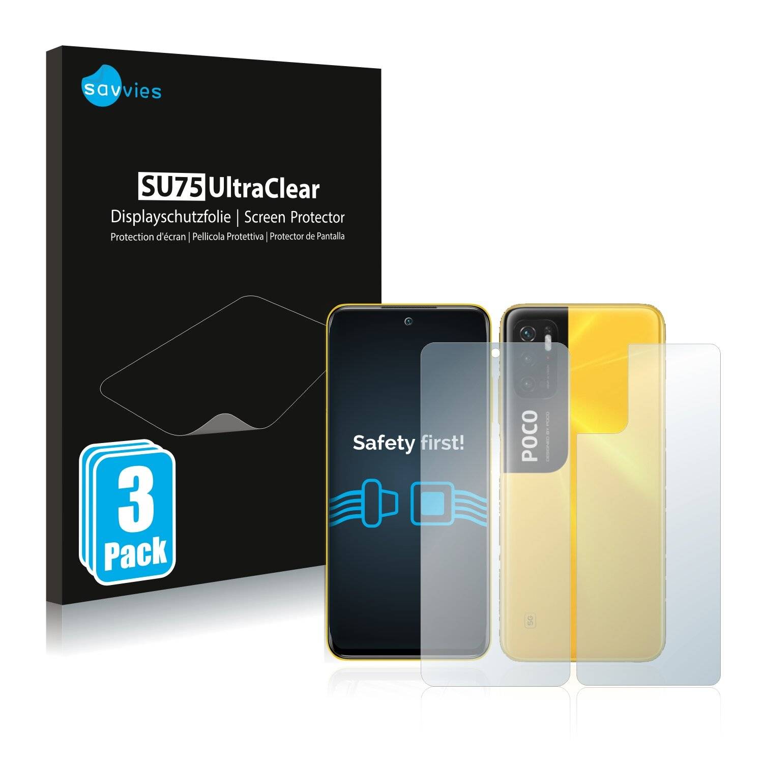 6x Savvies SU75 Displayschutzfolie für Xiaomi Poco M3 Pro 5G (Vorder +