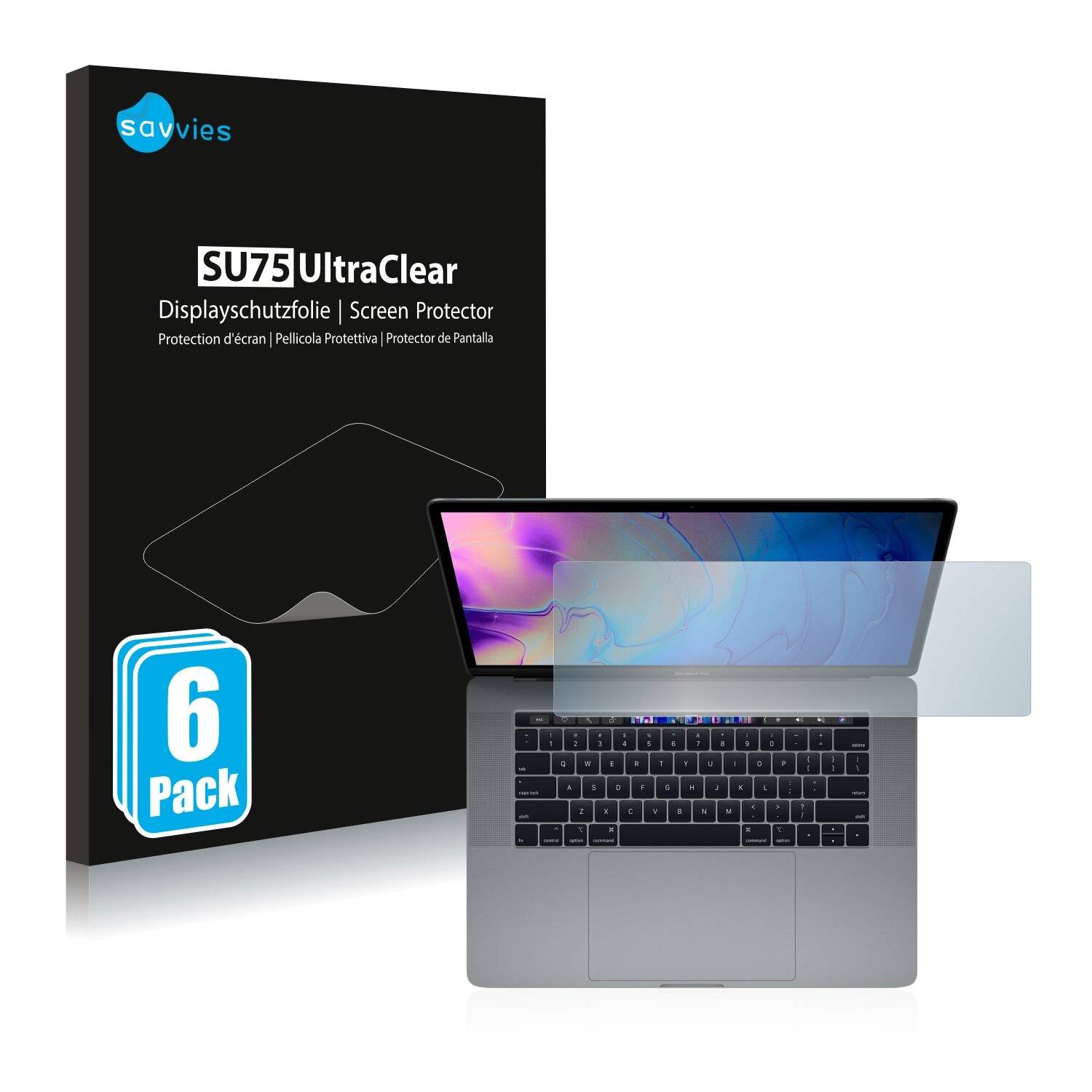 6x Savvies SU75 Displayschutzfolie für Apple MacBook Pro 15 2019 (Touch
