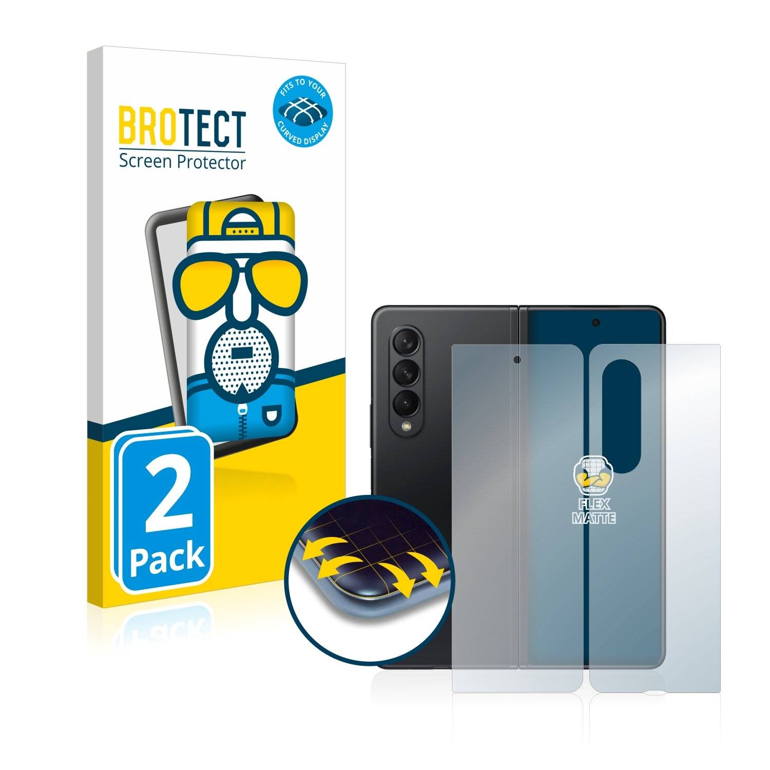 2x BROTECT Flex Matte Full-Cover Displayschutzfolie für Samsung Galaxy Z Fold 3 5G (Vorder +