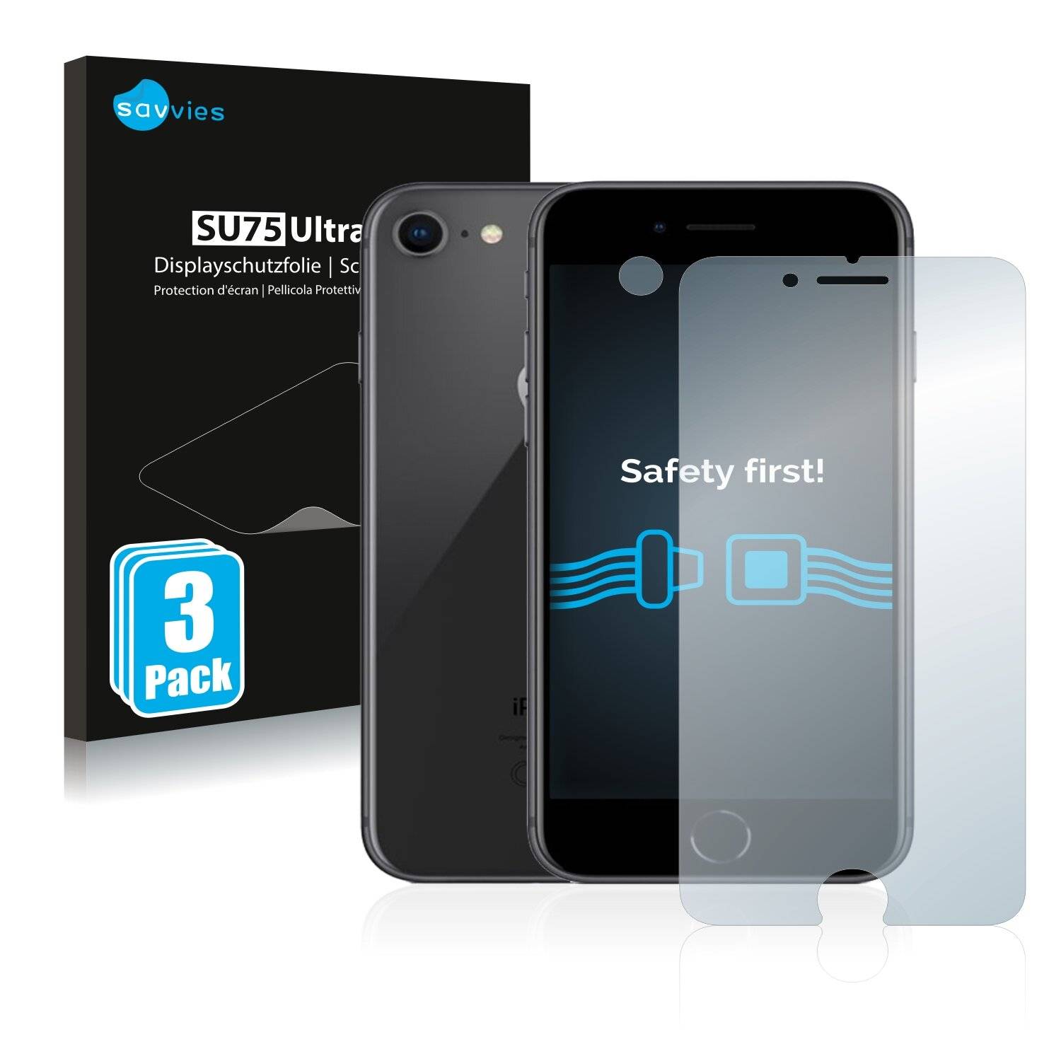 6x Savvies SU75 Displayschutzfolie für Apple iPhone 8 (Vorderseite +