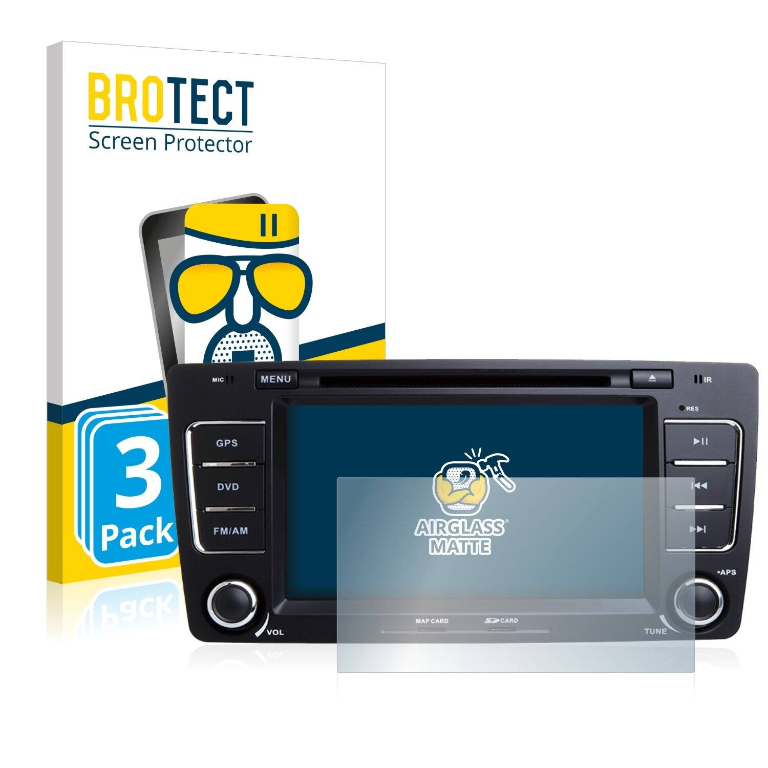 3x BROTECT AirGlass Matte Schutzglas Folie für Skoda Octavia 2008 Infotainment