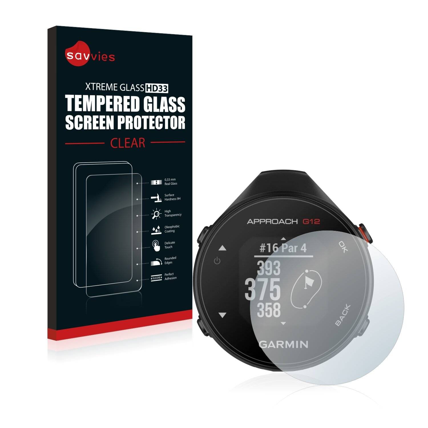 Savvies HD33 Clear Schutzglas für Garmin Approach