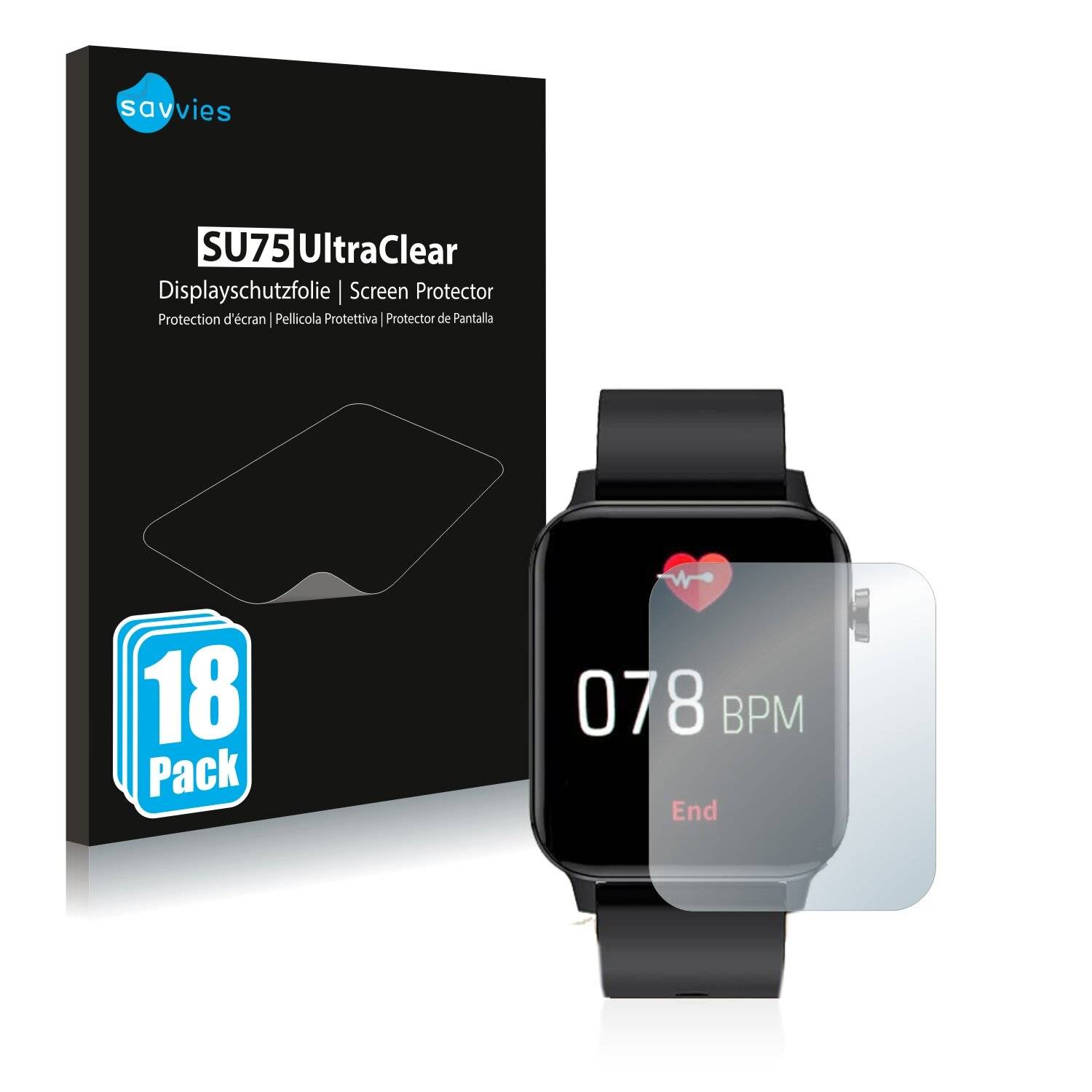 18x Savvies SU75 Displayschutzfolie für Andfive Smartwatch