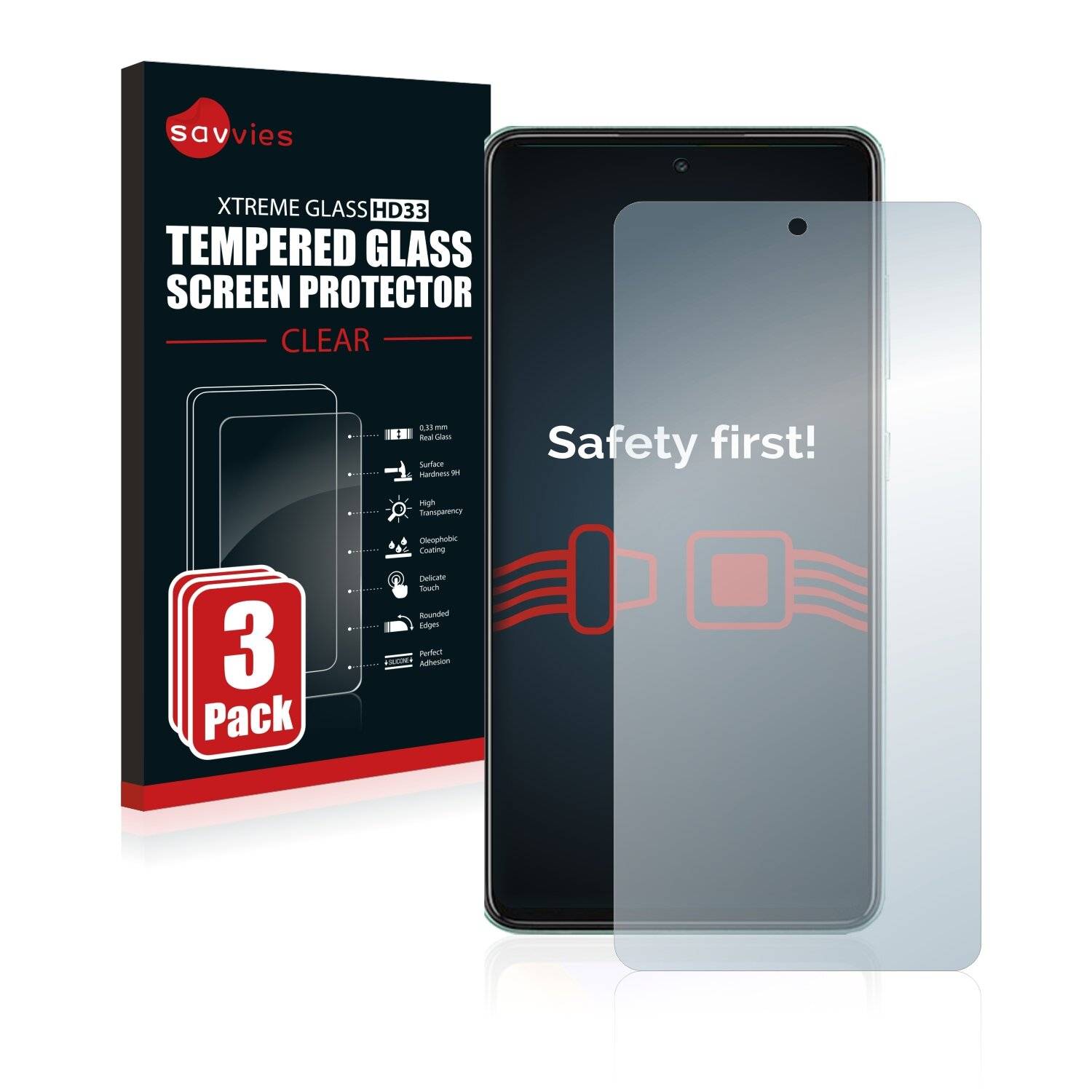 3x Savvies HD33 Clear Schutzglas für Samsung Galaxy