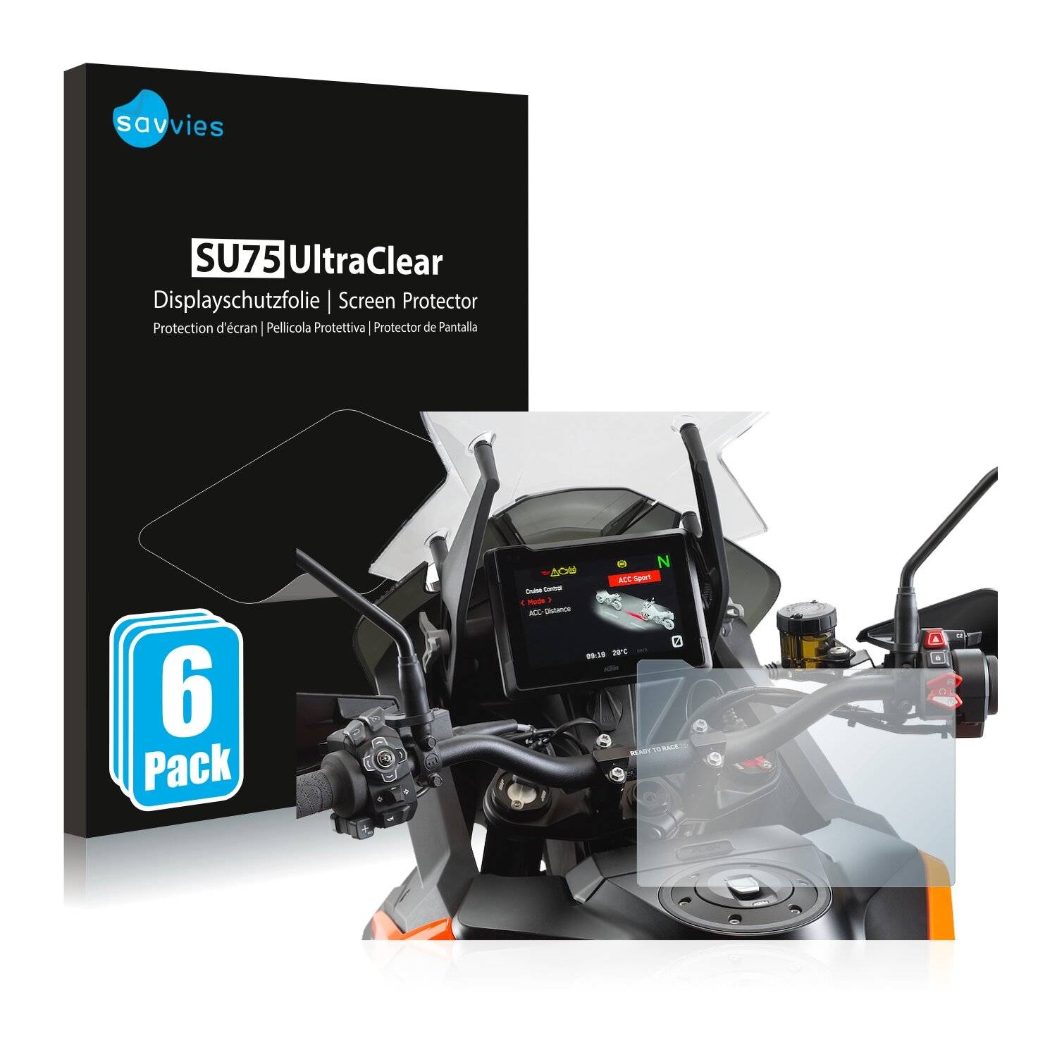 6x Savvies SU75 Displayschutzfolie für KTM 1290 Super Adventure S 2021 TFT 7