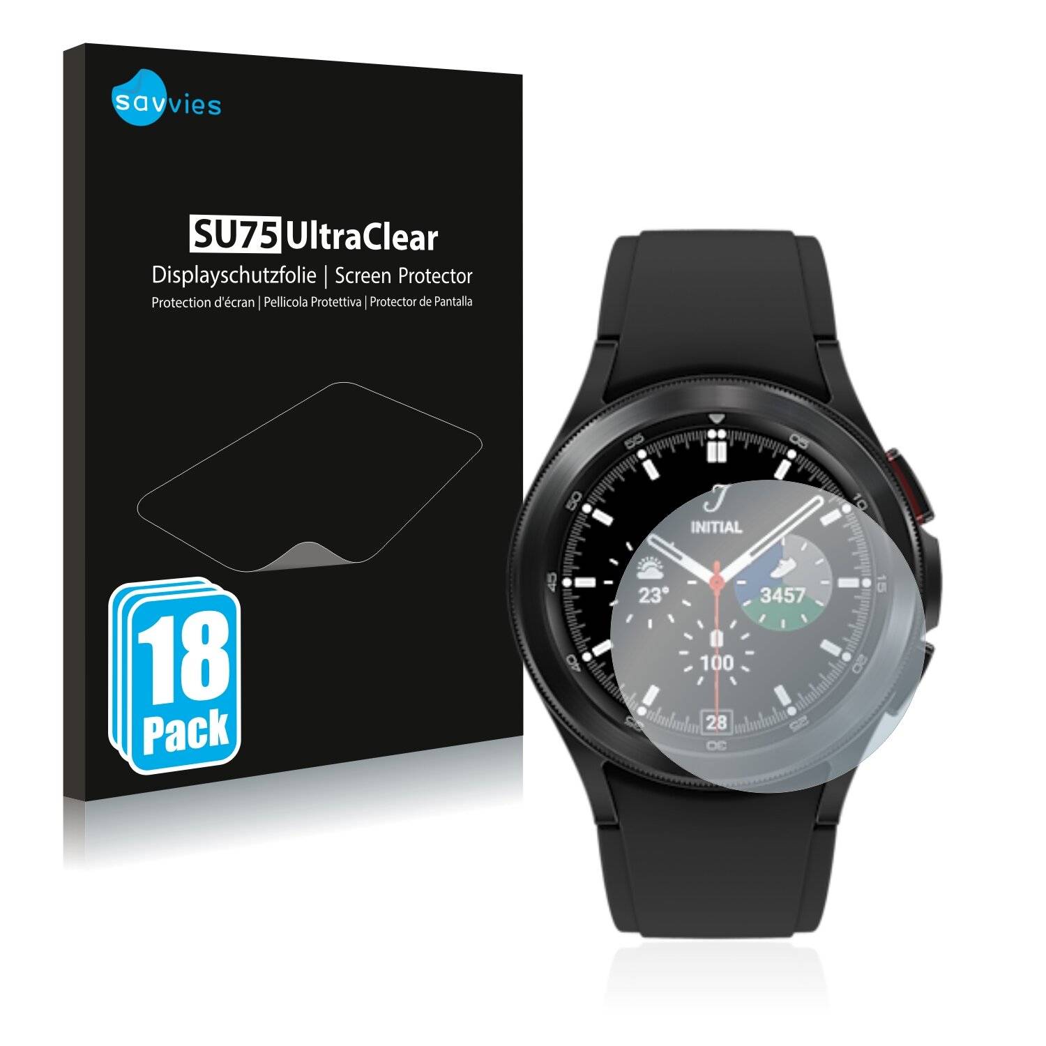 18x Savvies SU75 Displayschutzfolie für Samsung Galaxy Watch 4 Classic