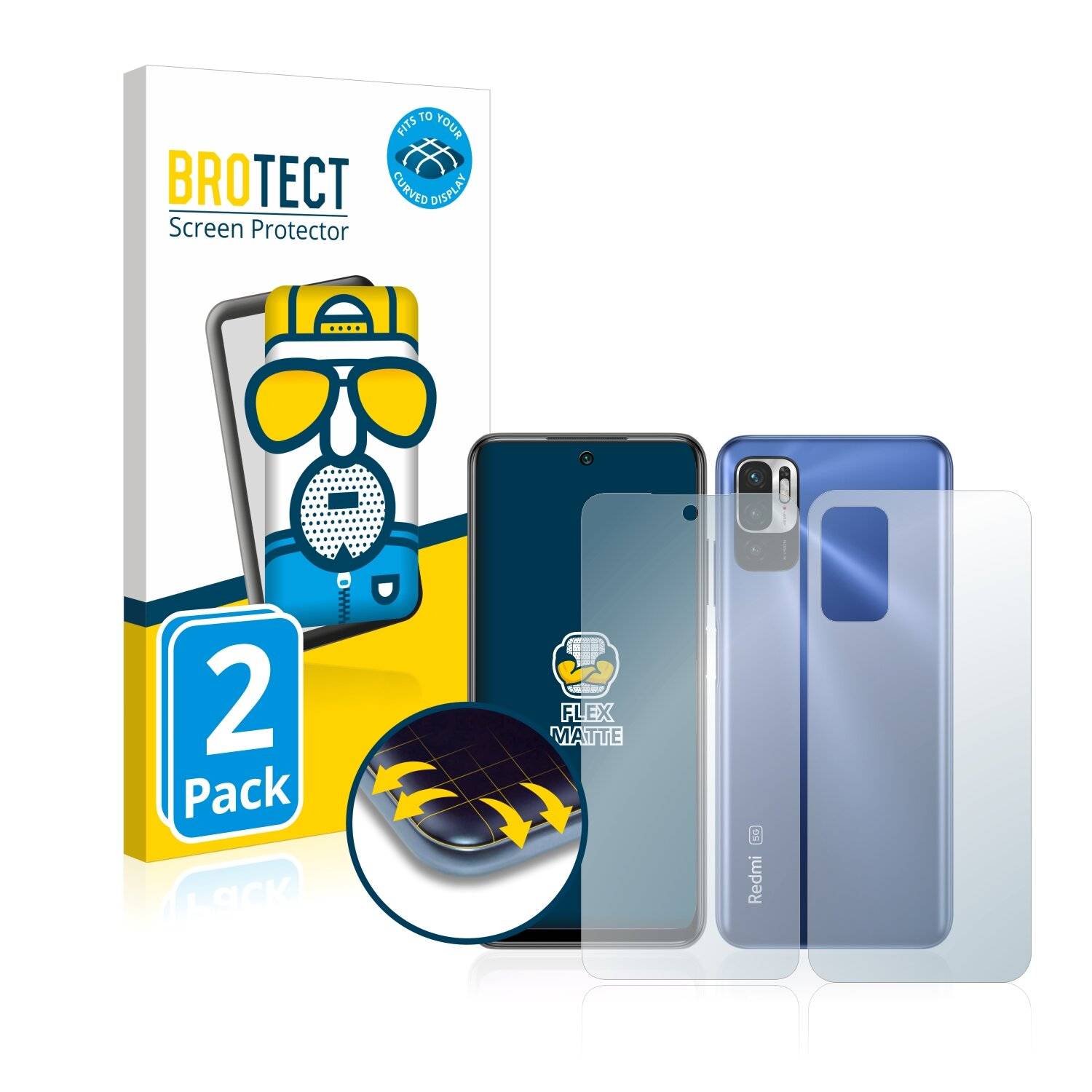 2x BROTECT Flex Matte Full-Cover Displayschutzfolie für Xiaomi Redmi Note 10T 5G (Vorder +