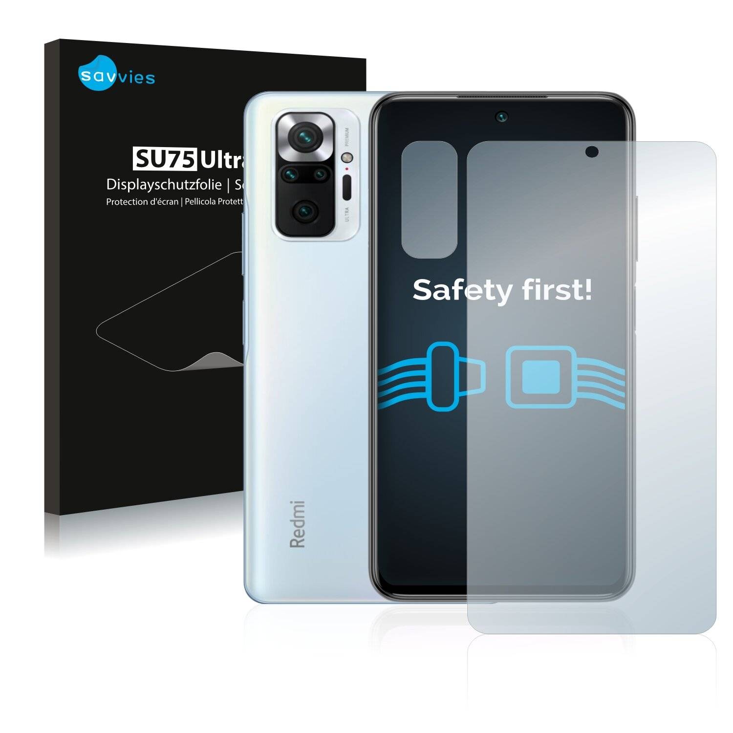18x Savvies SU75 Displayschutzfolie für Xiaomi Redmi Note 10 Pro (Vorderseite +