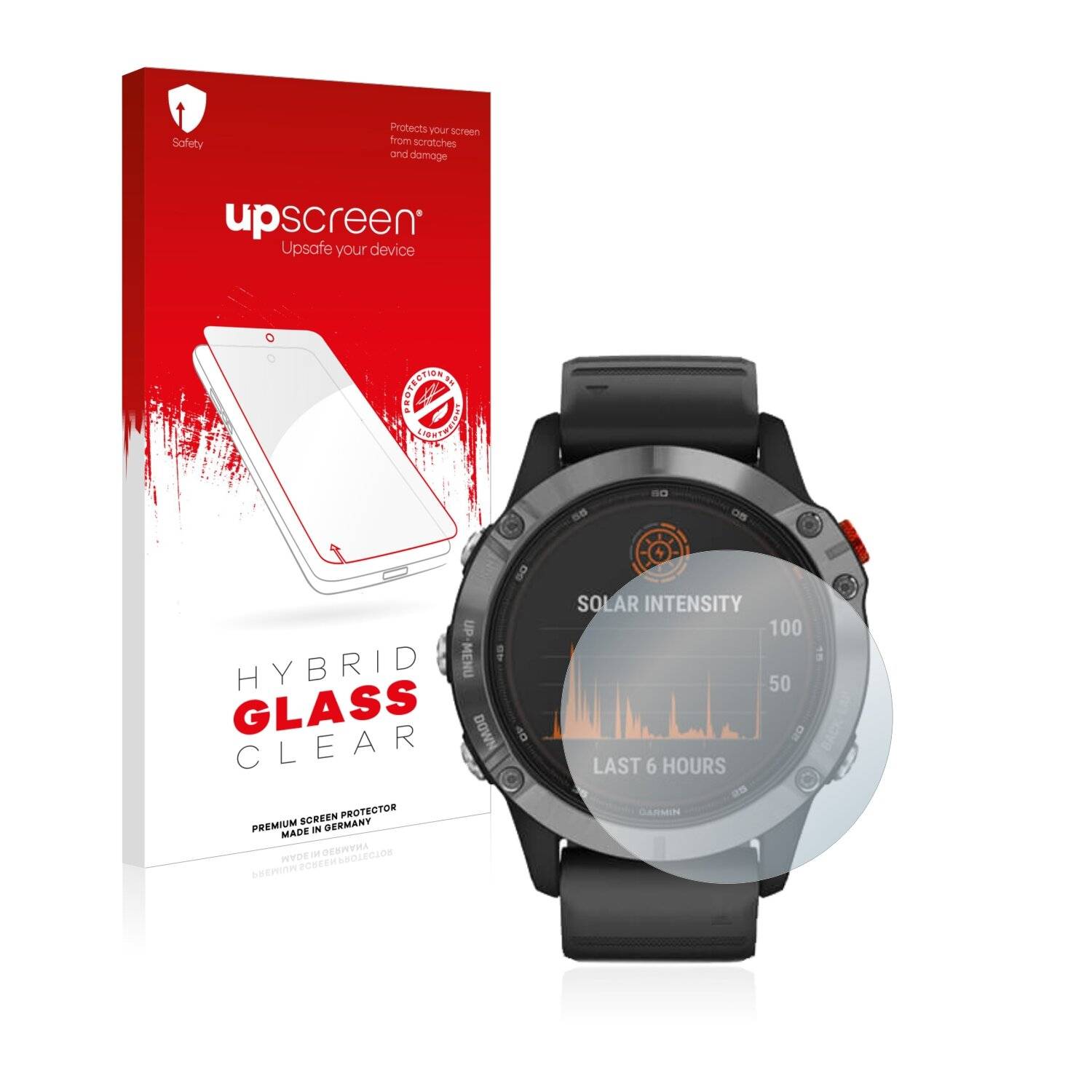 upscreen Hybrid Glass Clear Premium Schutzglas Folie für Garmin Fenix 6
