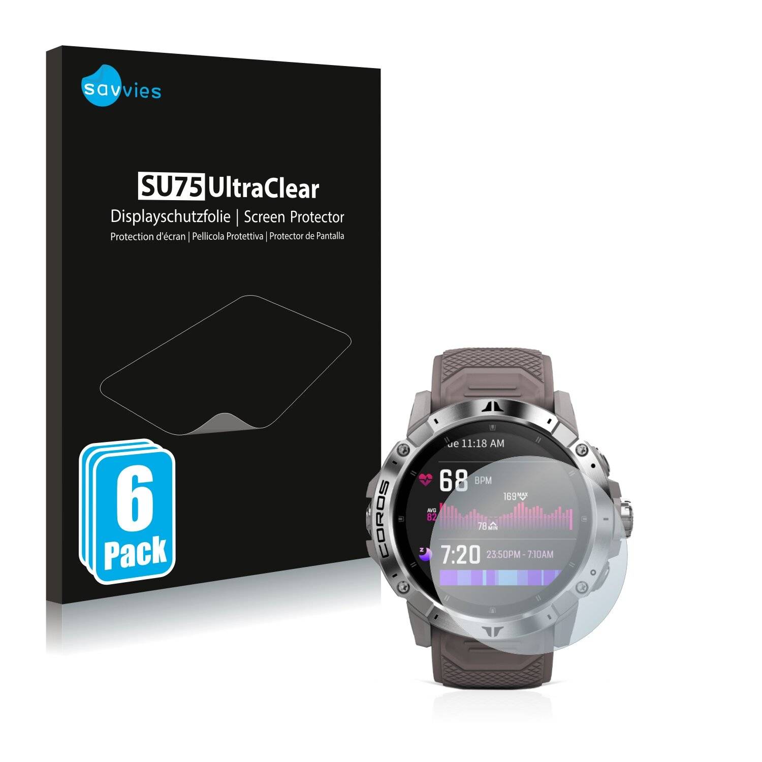 6x Savvies SU75 Displayschutzfolie für Coros Vertix