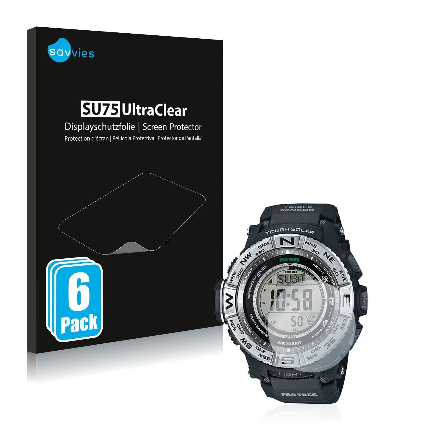 6x Savvies SU75 Displayschutzfolie für Casio Pro Trek