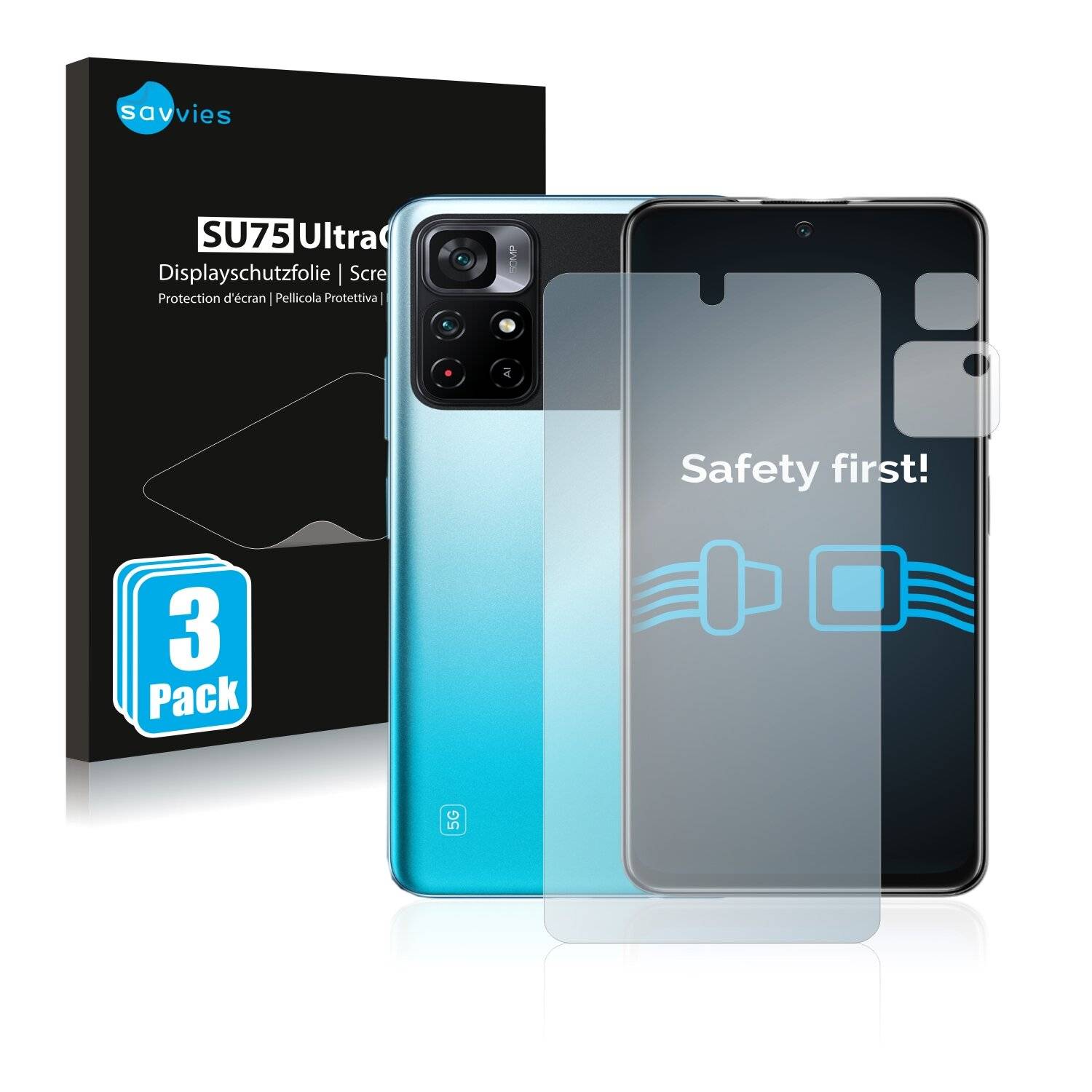 6x Savvies SU75 Displayschutzfolie für Xiaomi Poco M4 Pro 5G (Vorderseite +