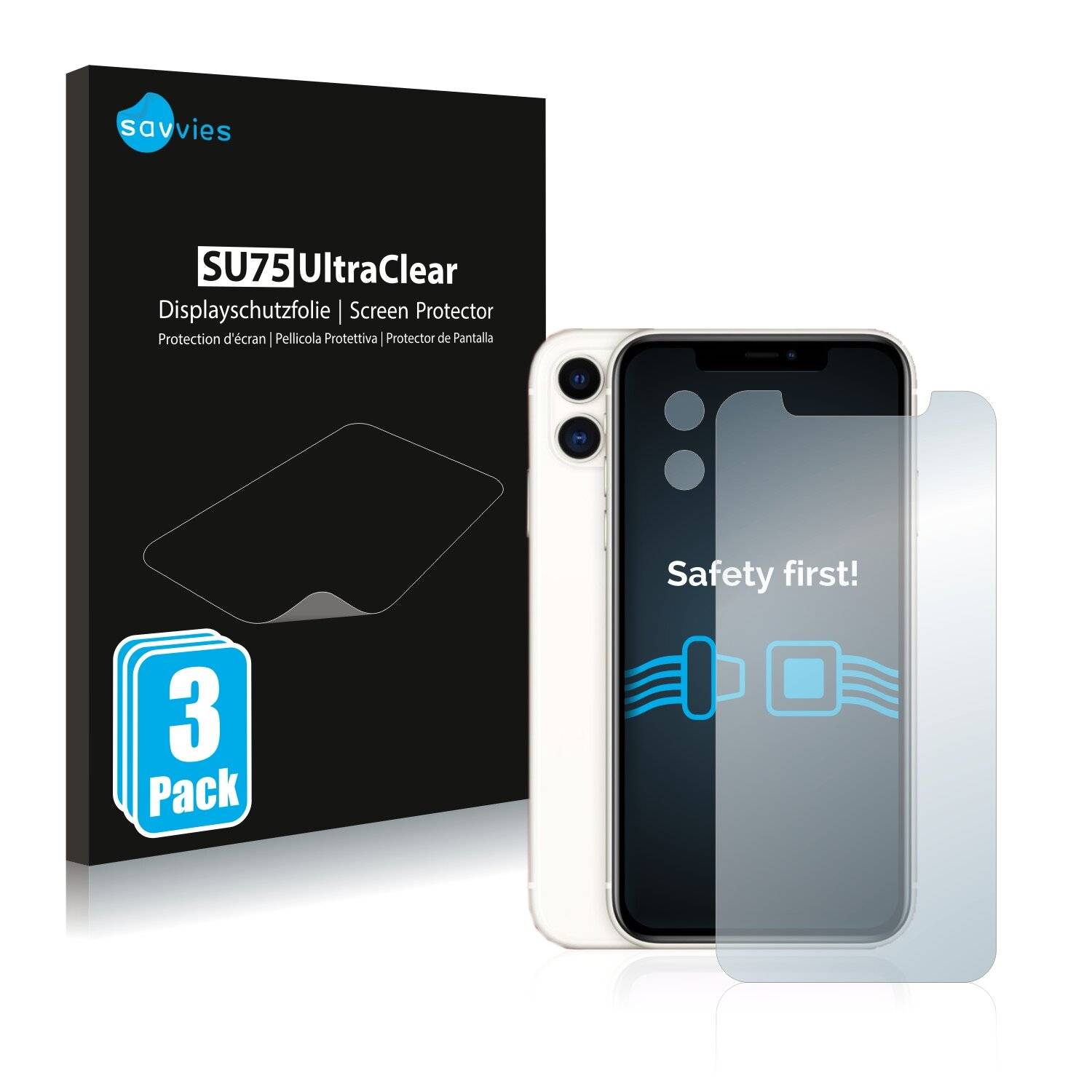 6x Savvies SU75 Displayschutzfolie für Apple iPhone 11 (Vorderseite +