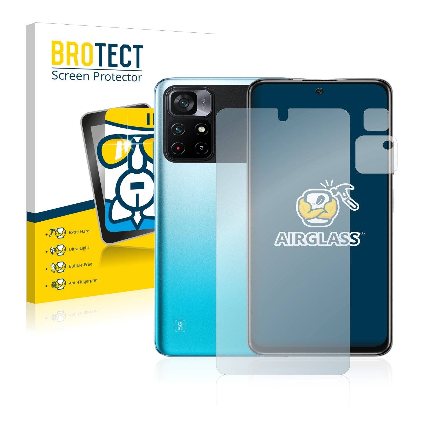 BROTECT AirGlass Schutzglas Folie für Xiaomi Poco M4 Pro 5G (Vorderseite +