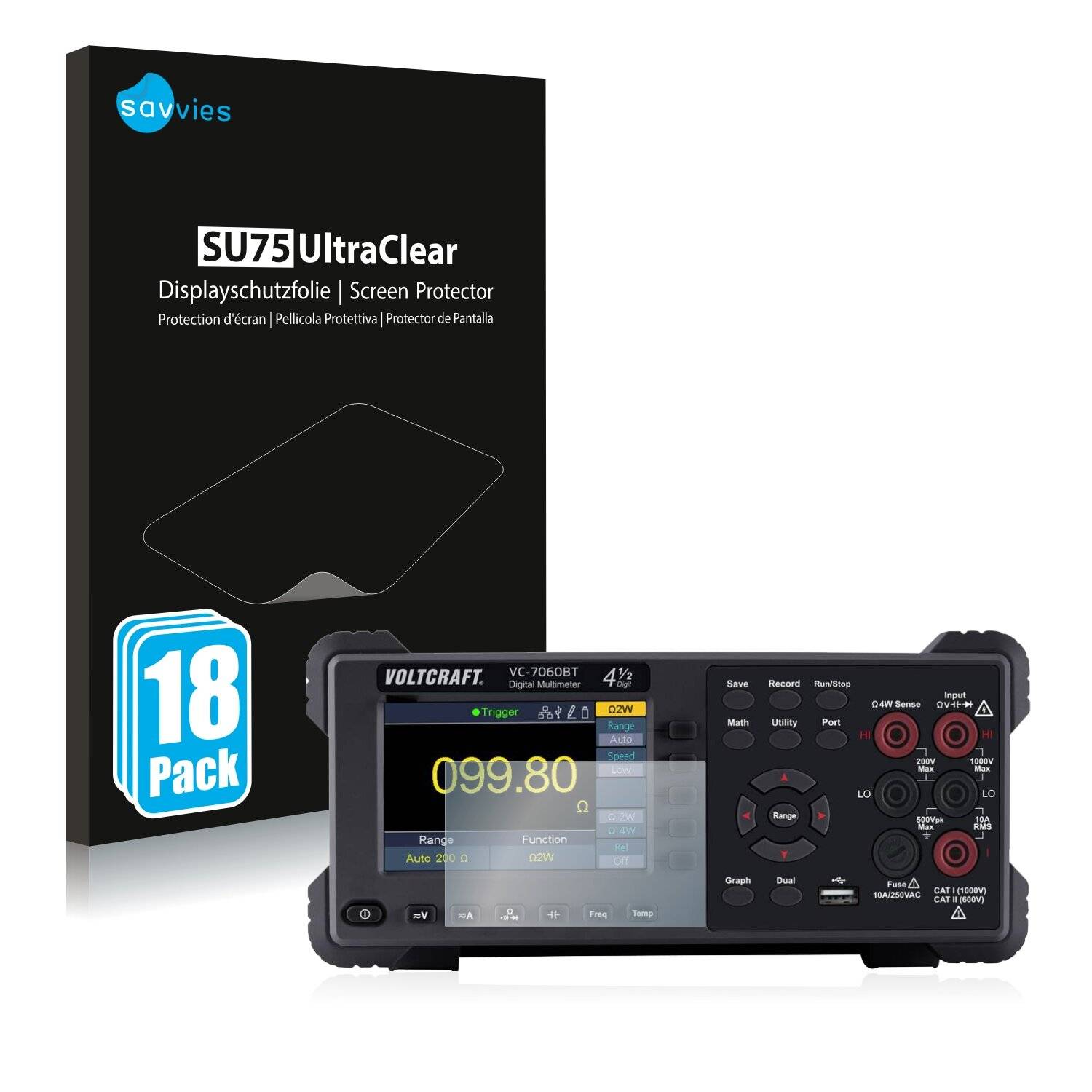 18x Savvies SU75 Displayschutzfolie für Voltcraft