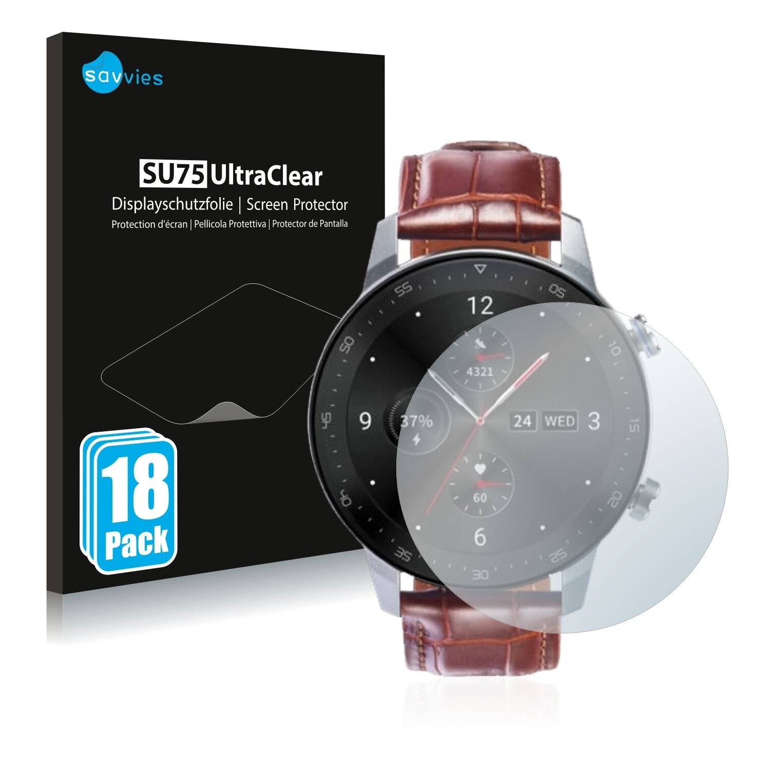18x Savvies SU75 Displayschutzfolie für ZTE Watch