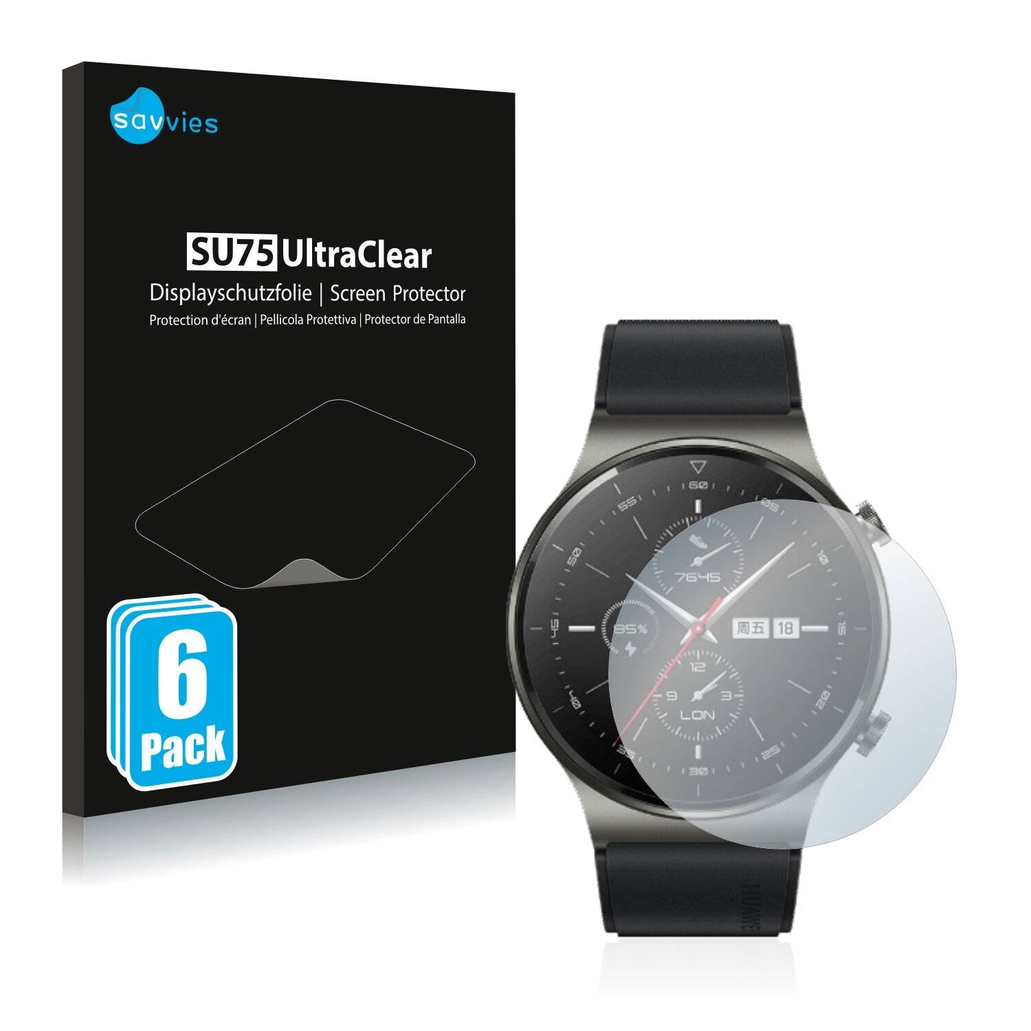 6x Savvies SU75 Displayschutzfolie für Huawei Watch GT 2 Pro