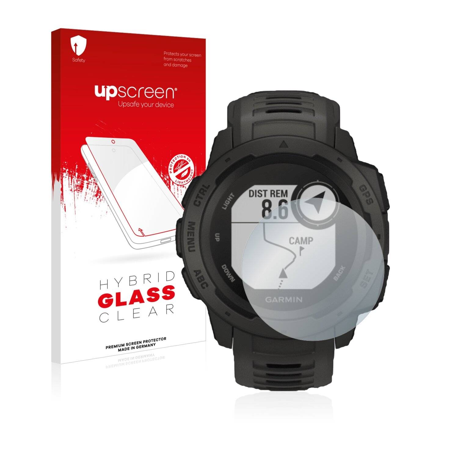 upscreen Hybrid Glass Clear Premium Schutzglas Folie für Garmin Instinct Tactical