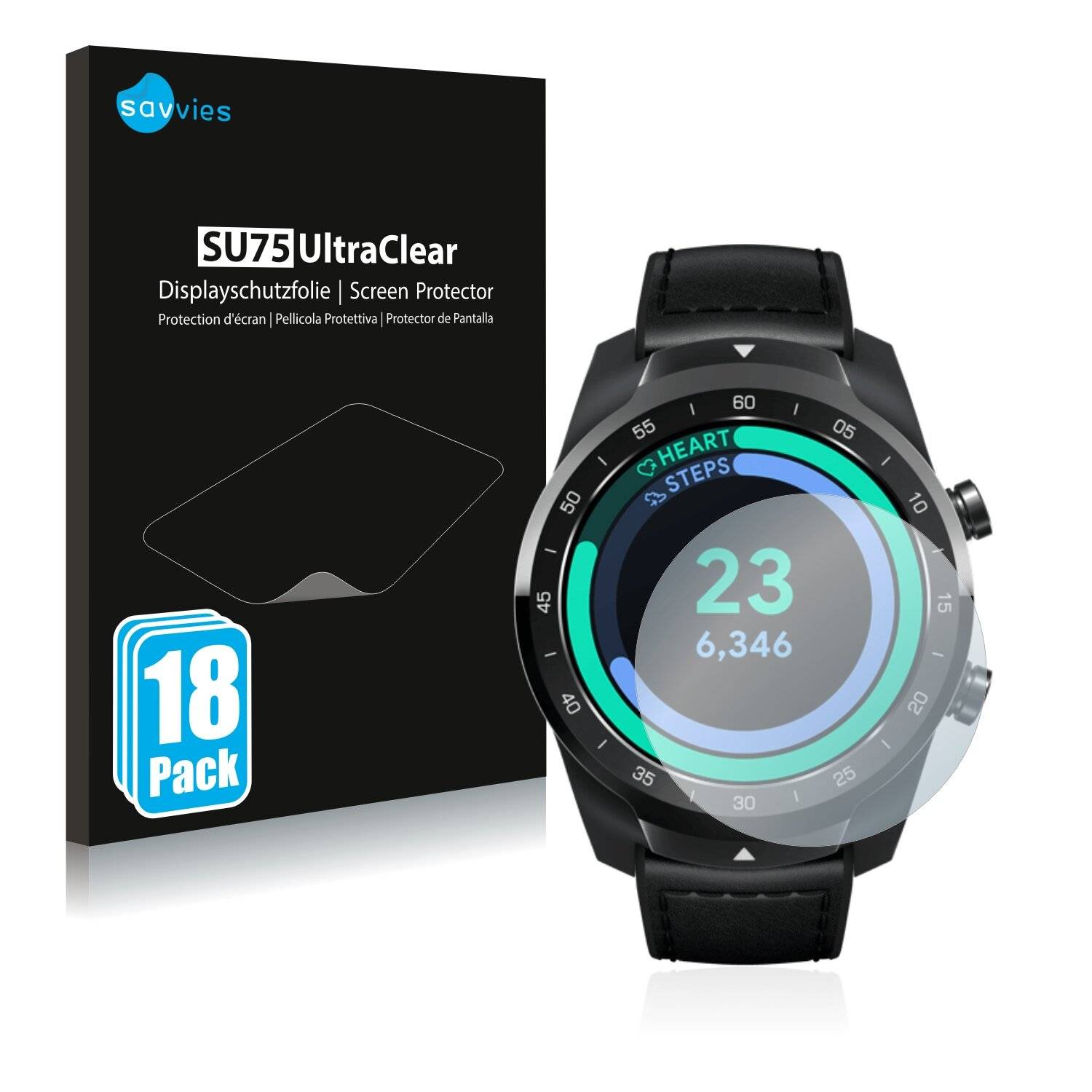 18x Savvies SU75 Displayschutzfolie für Mobvoi Ticwatch Pro