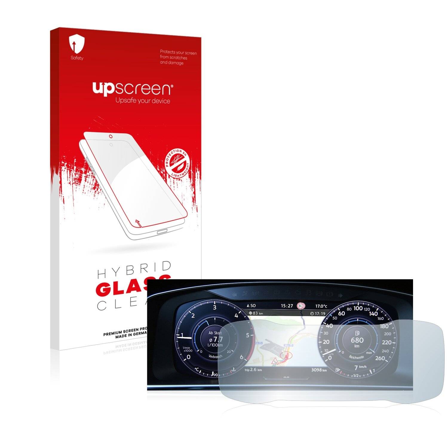 upscreen Hybrid Glass Clear Premium Schutzglas Folie für Volkswagen Golf 7 Facelift